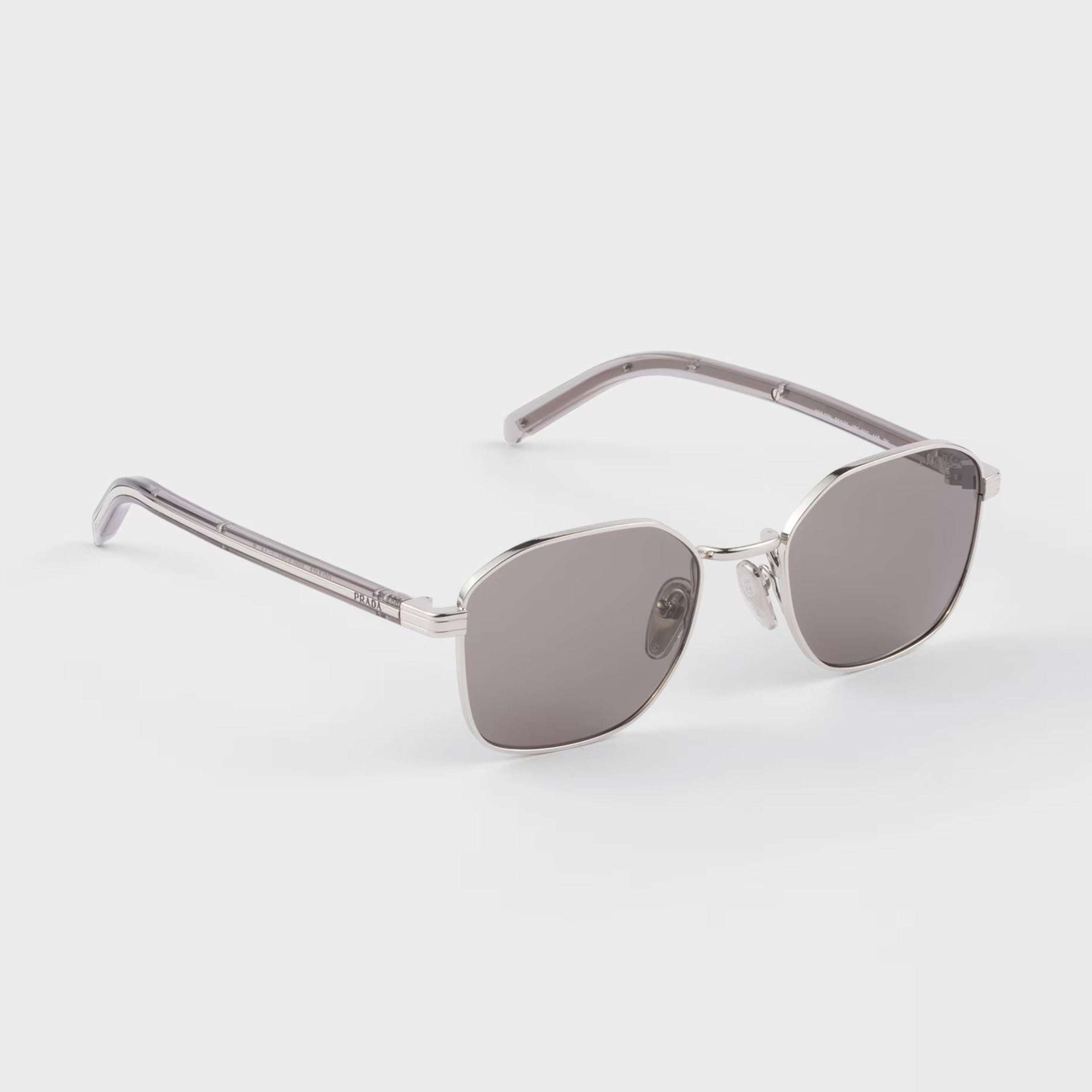 Prada Men Rectangular Frame Shiny Metallic Silver Sunglasses