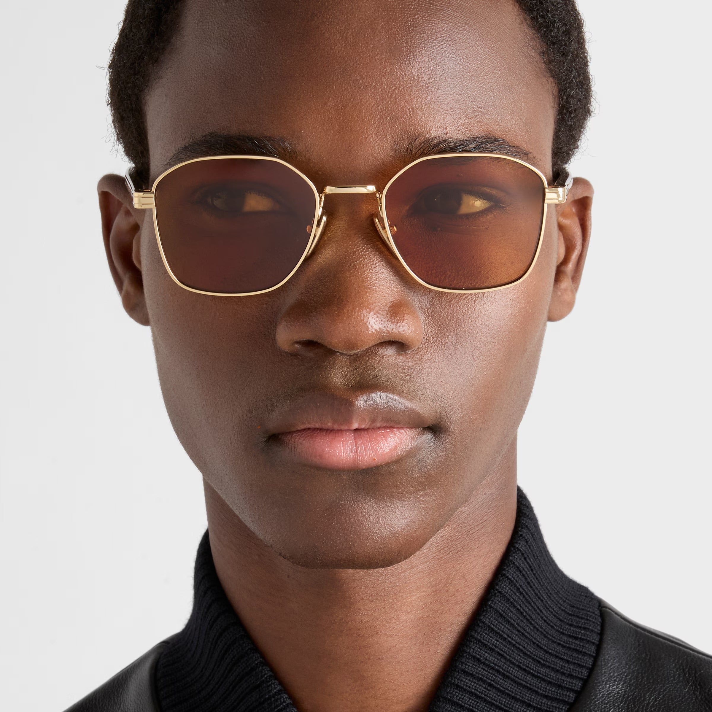Prada Men Rectangular Frame Shiny Deep Gold Sunglasses