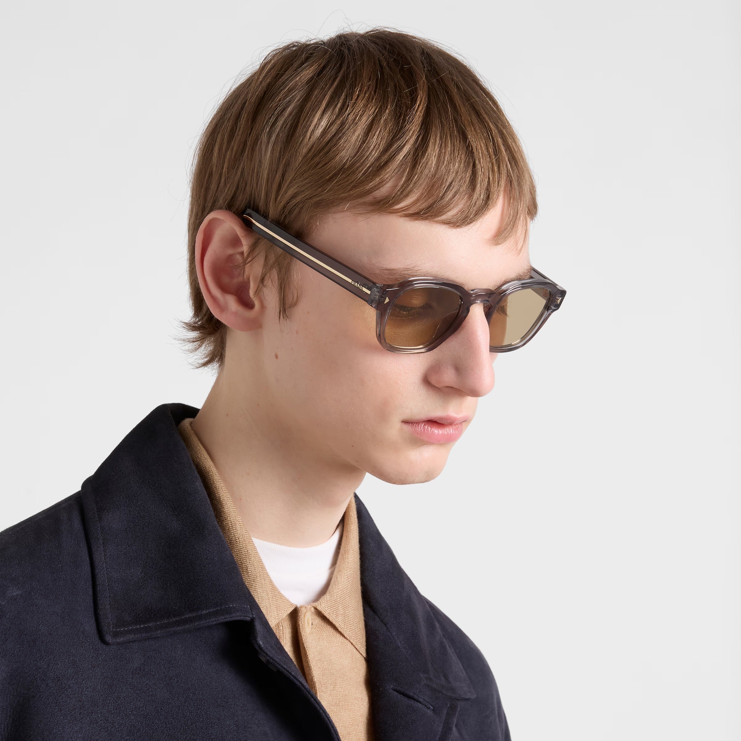 Prada Men Pantos Frame Transparent Foggy Gray Sunglasses