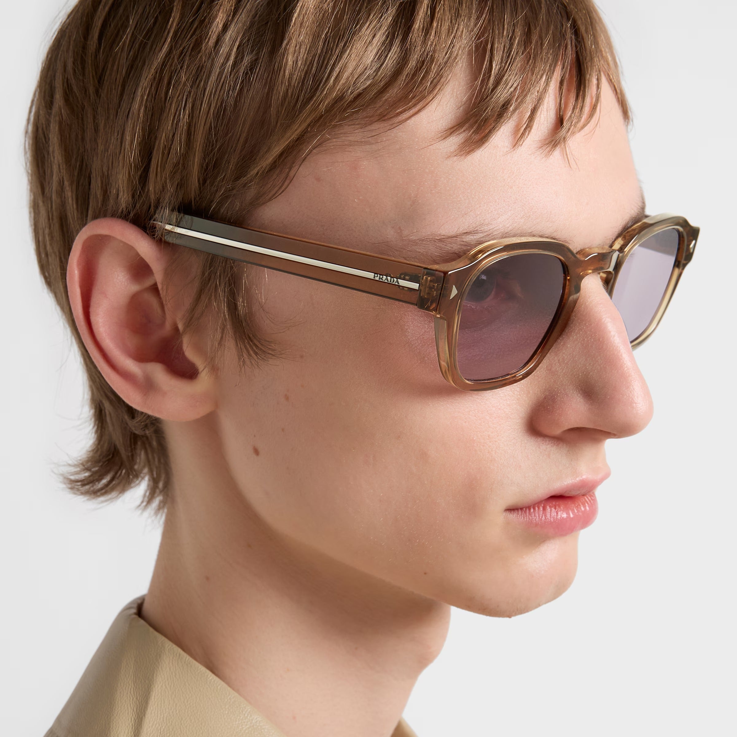 Prada Men Pantos Frame Transparent Clay Sunglasses