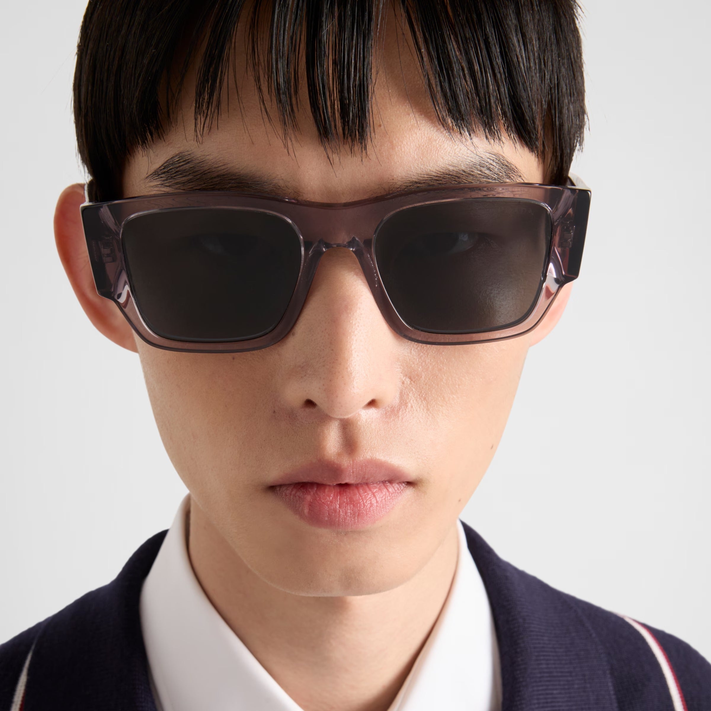 Prada Men Square Frame Transparent Asphalt Gray Sunglasses