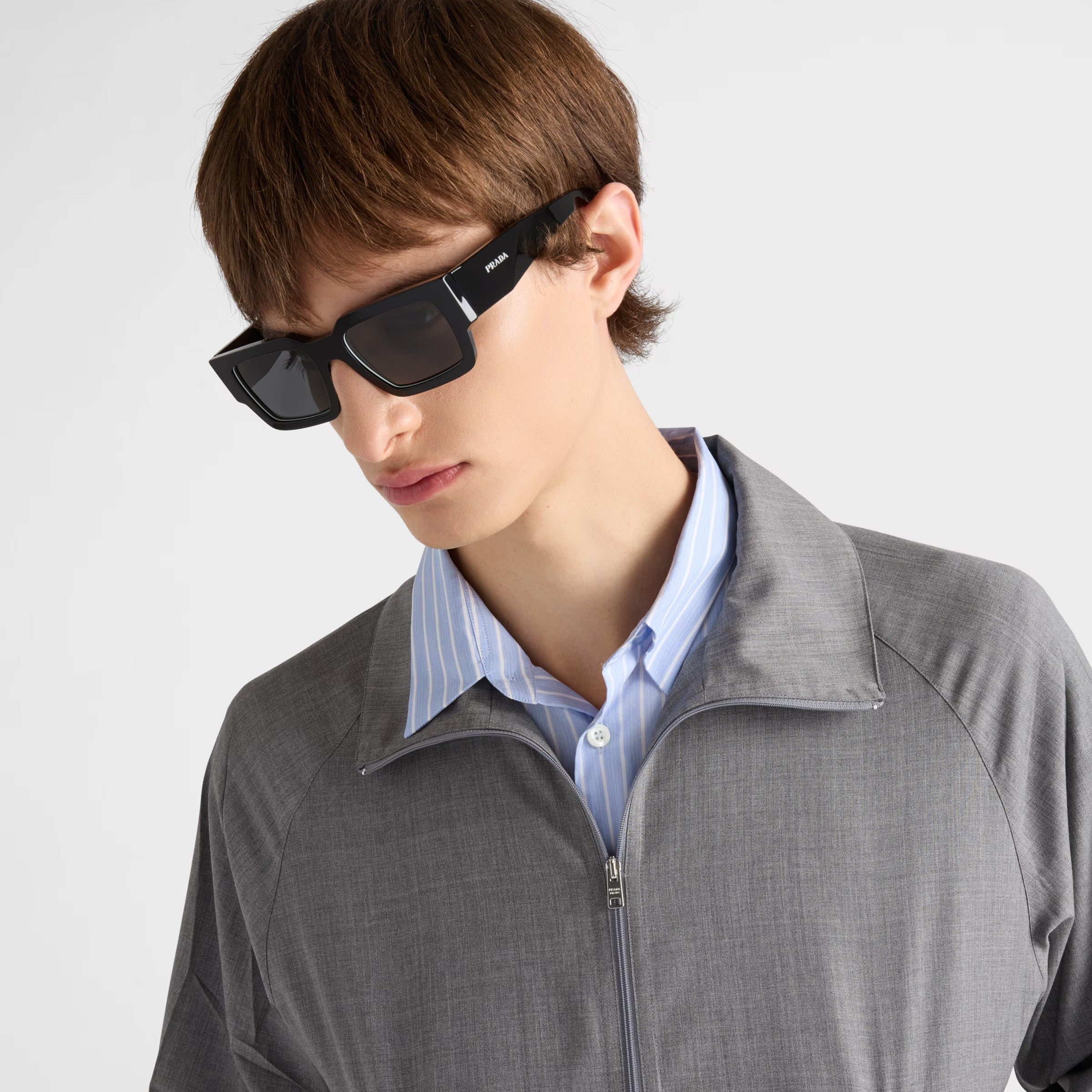 Prada Men Sqaure Frame Deep Black Sunglasses