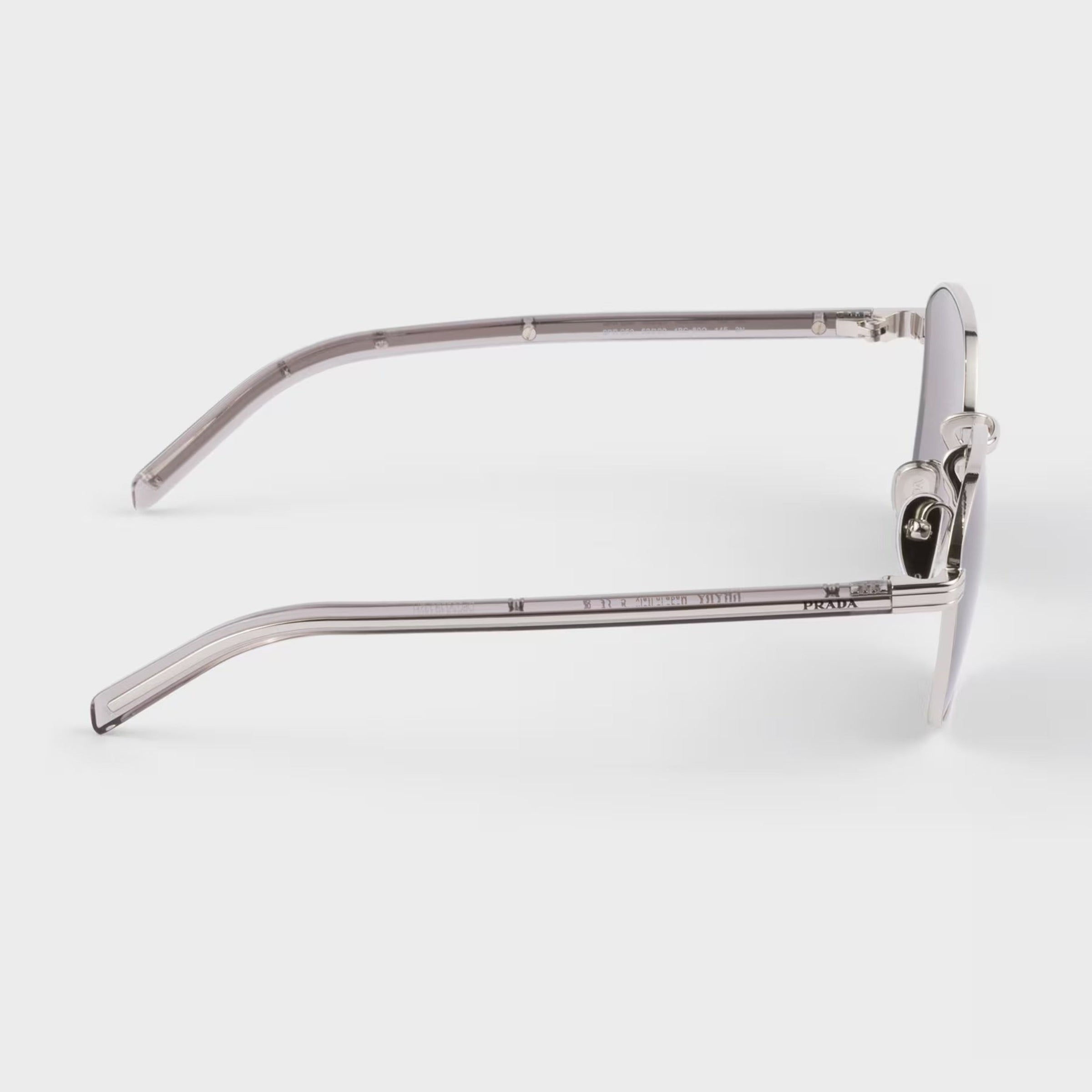 Prada Men Rectangular Frame Shiny Metallic Silver Sunglasses