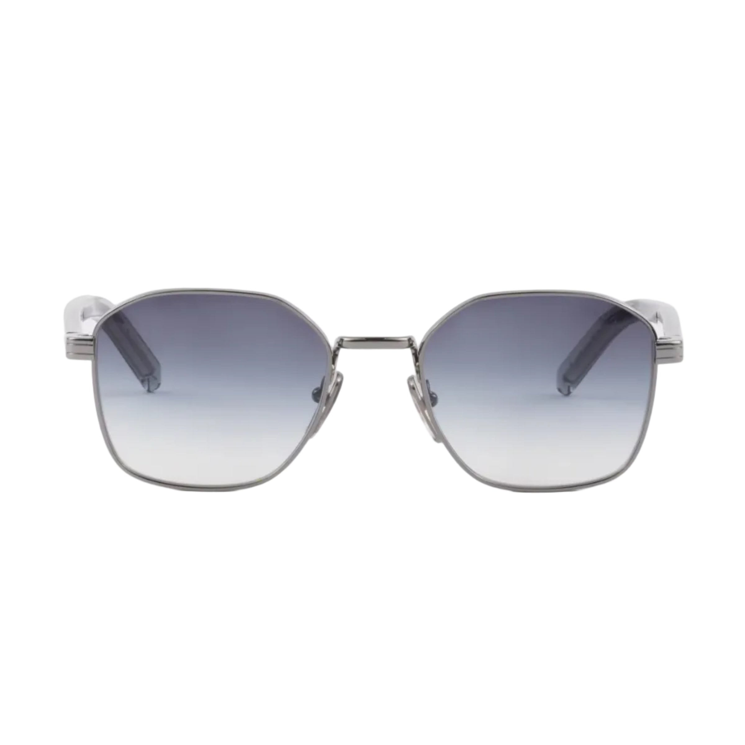 Prada Men Rectangular Frame Shiny Lead Gray Sunglasses