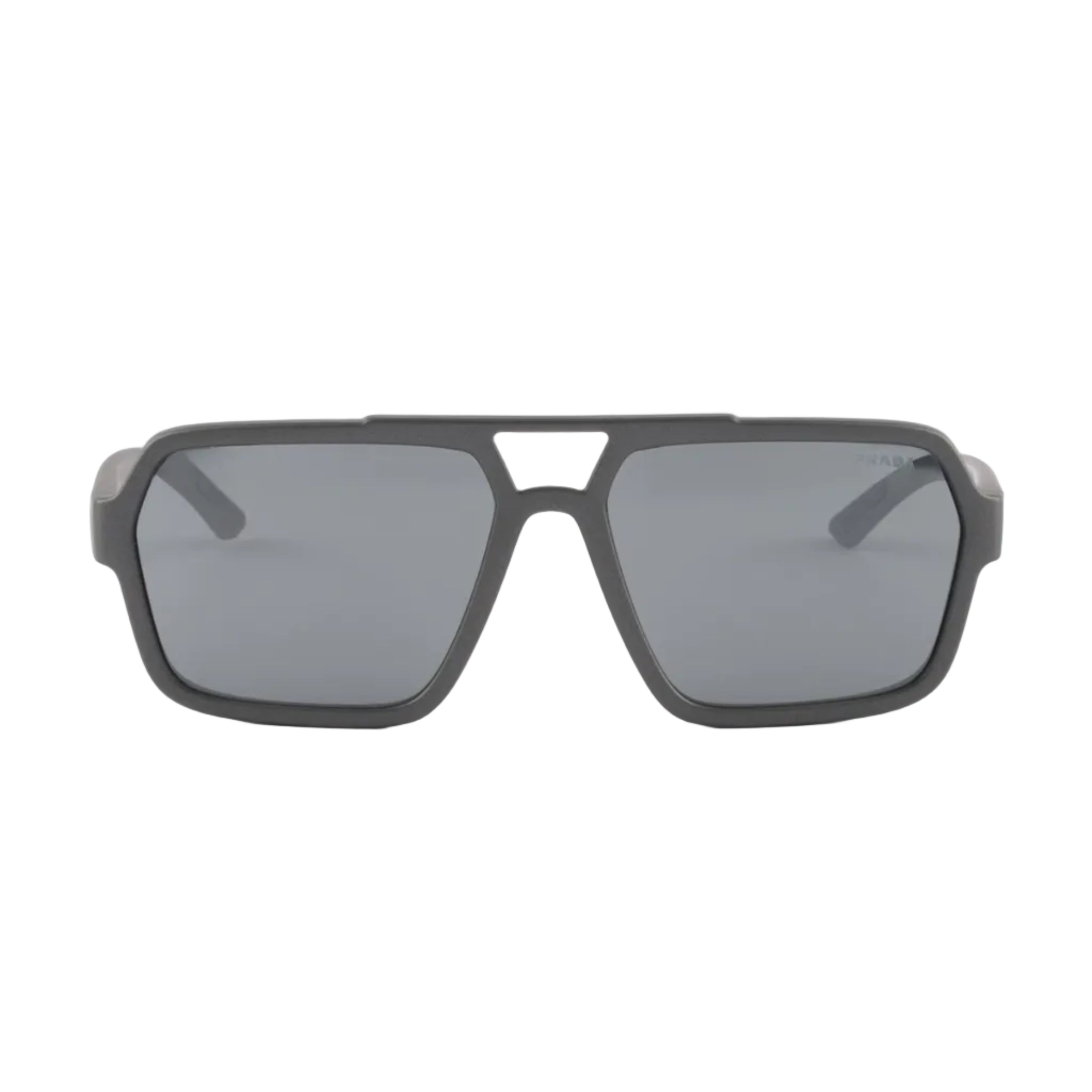 Prada Men Rectangular Frame Matte Metallic Gray Sunglasses