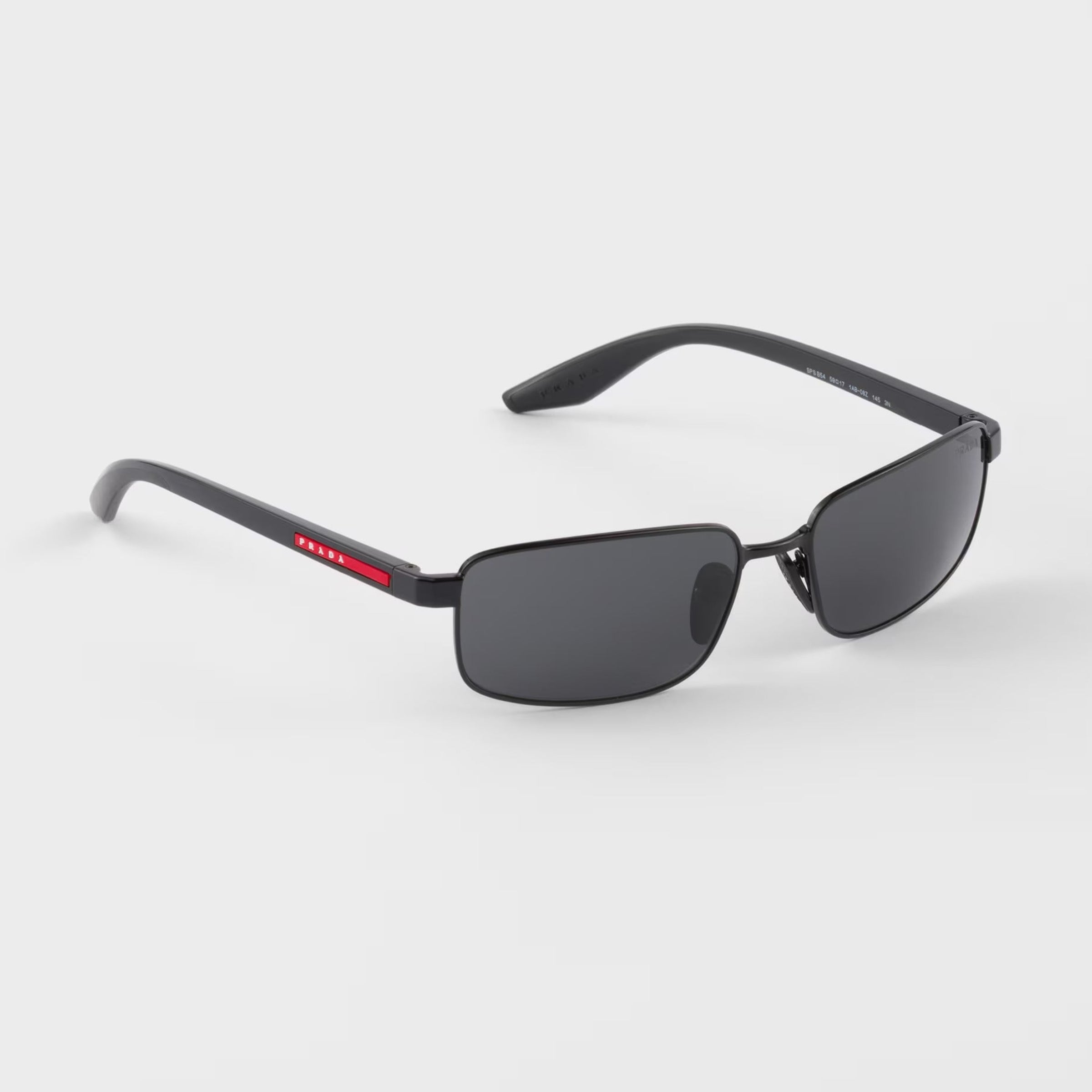 Prada Men Rectangular Frame Deep Shiny Black Sunglasses