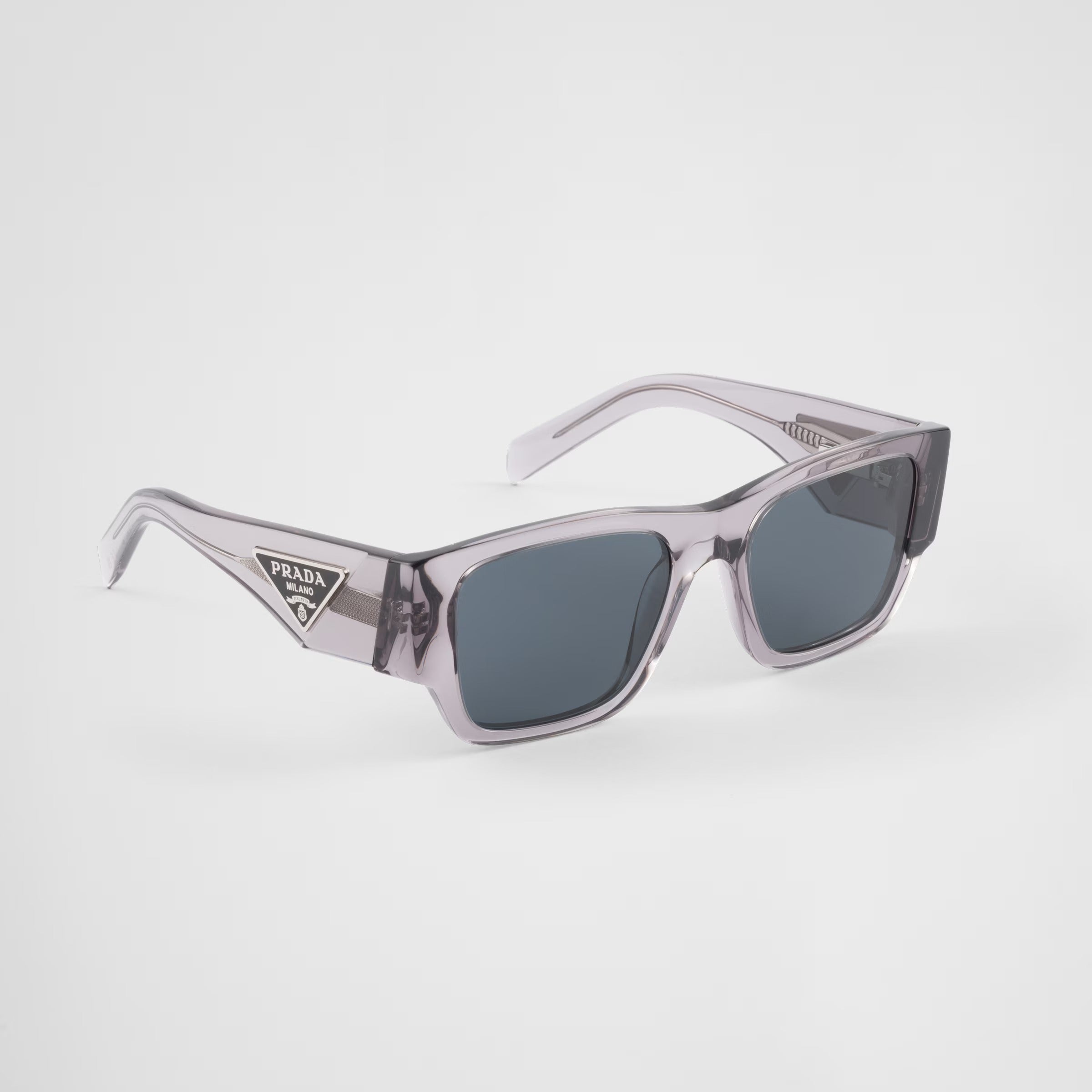 Prada Men Square Frame Transparent Asphalt Gray Sunglasses