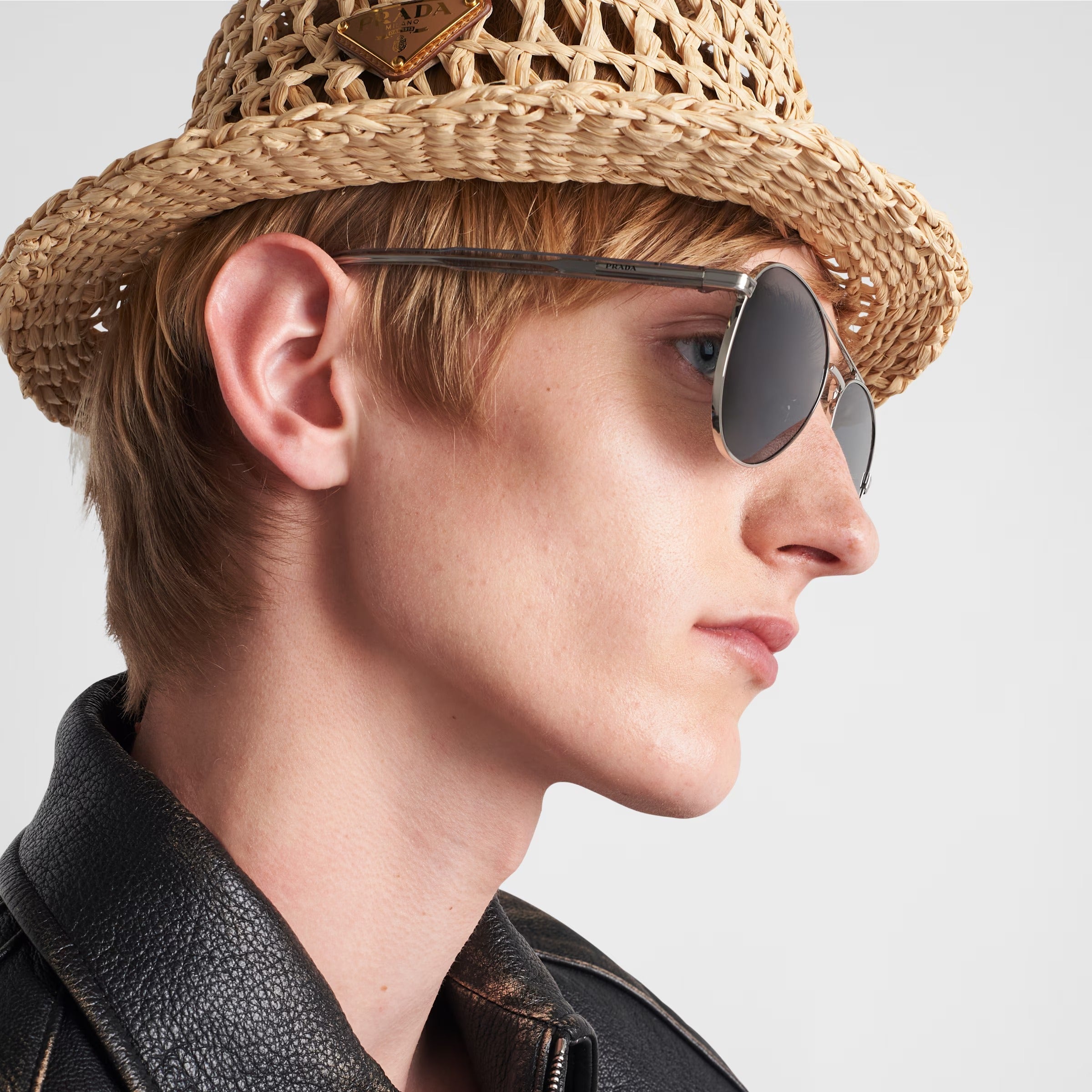 Prada Men Aviator Frame Shiny Silver Sunglasses