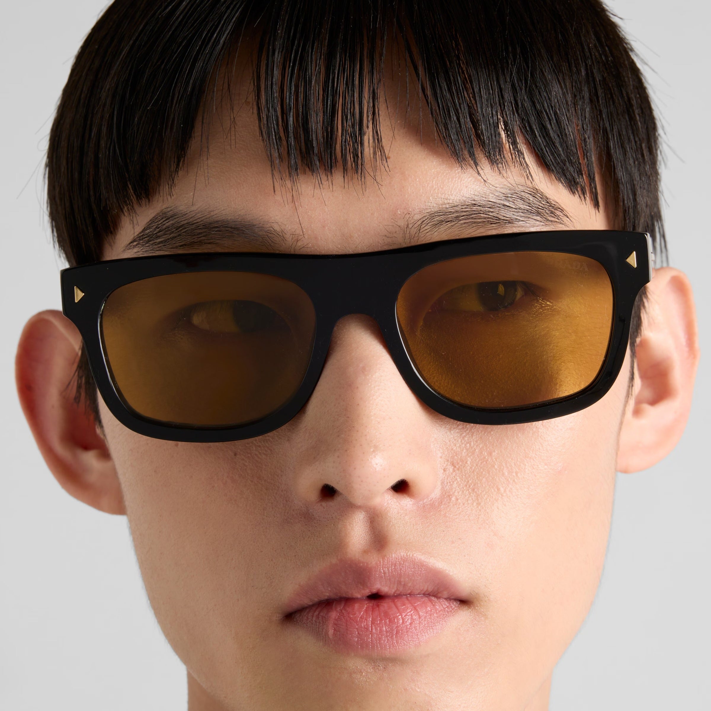 Prada Men Square Frame Shiny Smoky Black Sunglasses