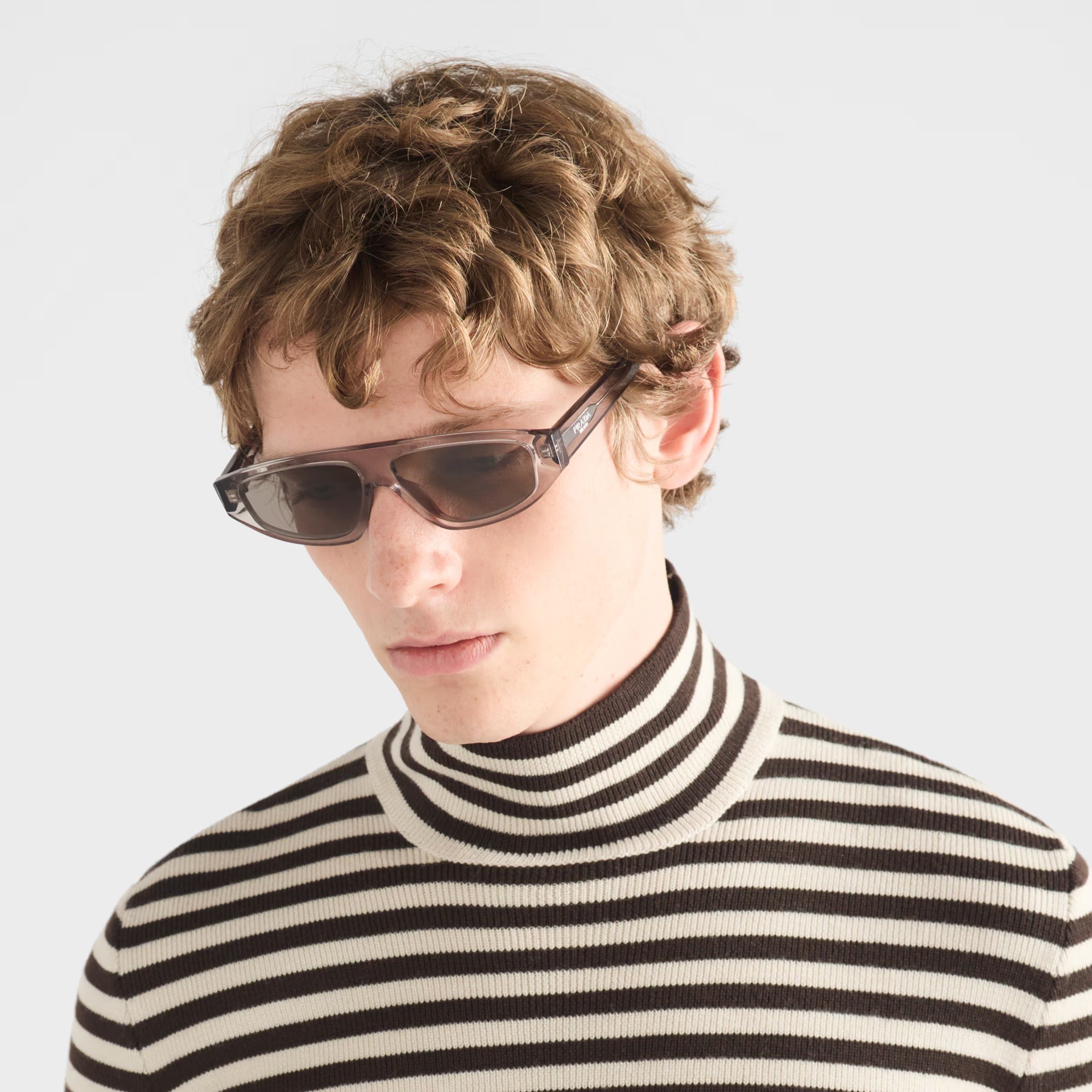 Prada Men Rectangular Frame Hematite Sunglasses