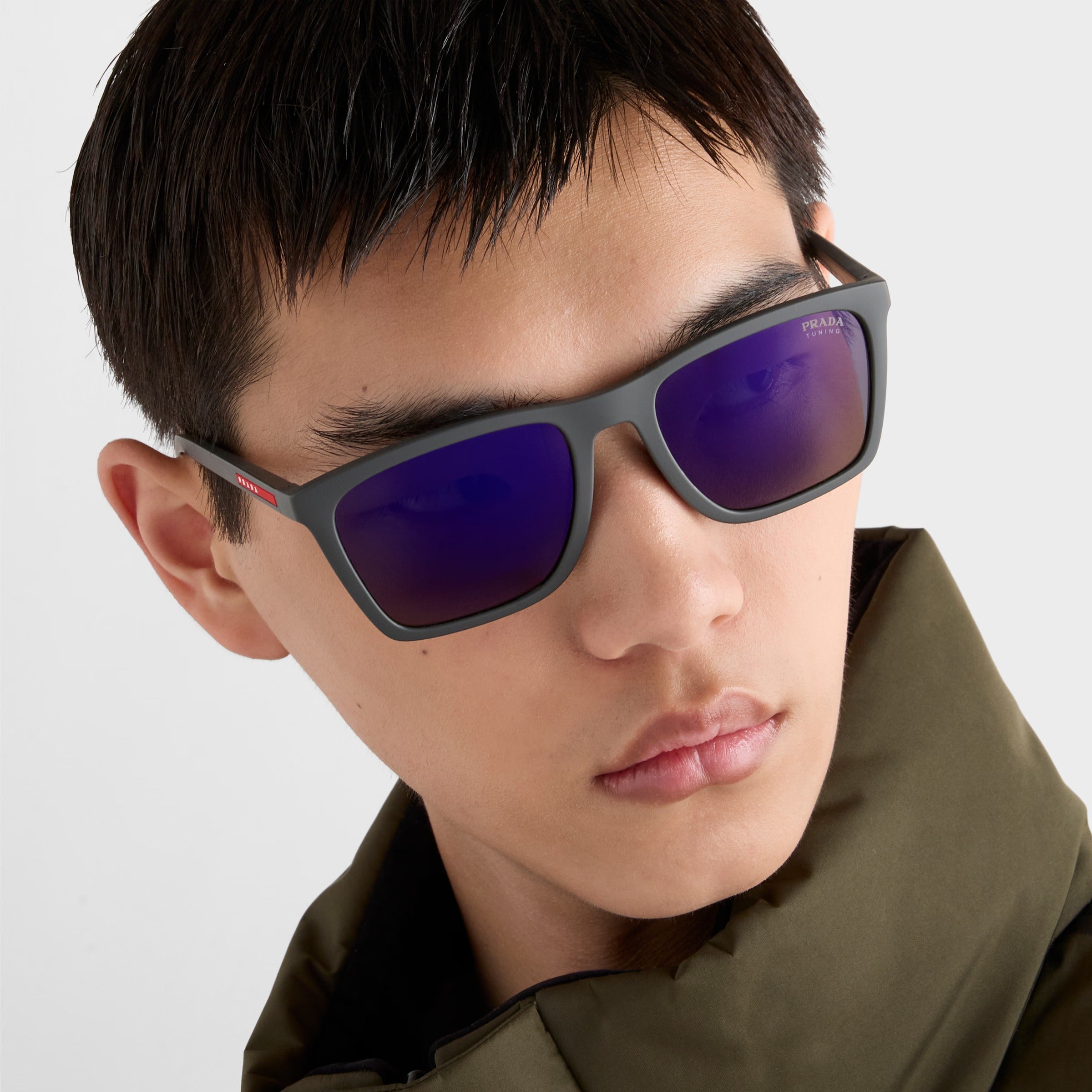 Prada Men Square Frame Rubberized Gray Sunglasses