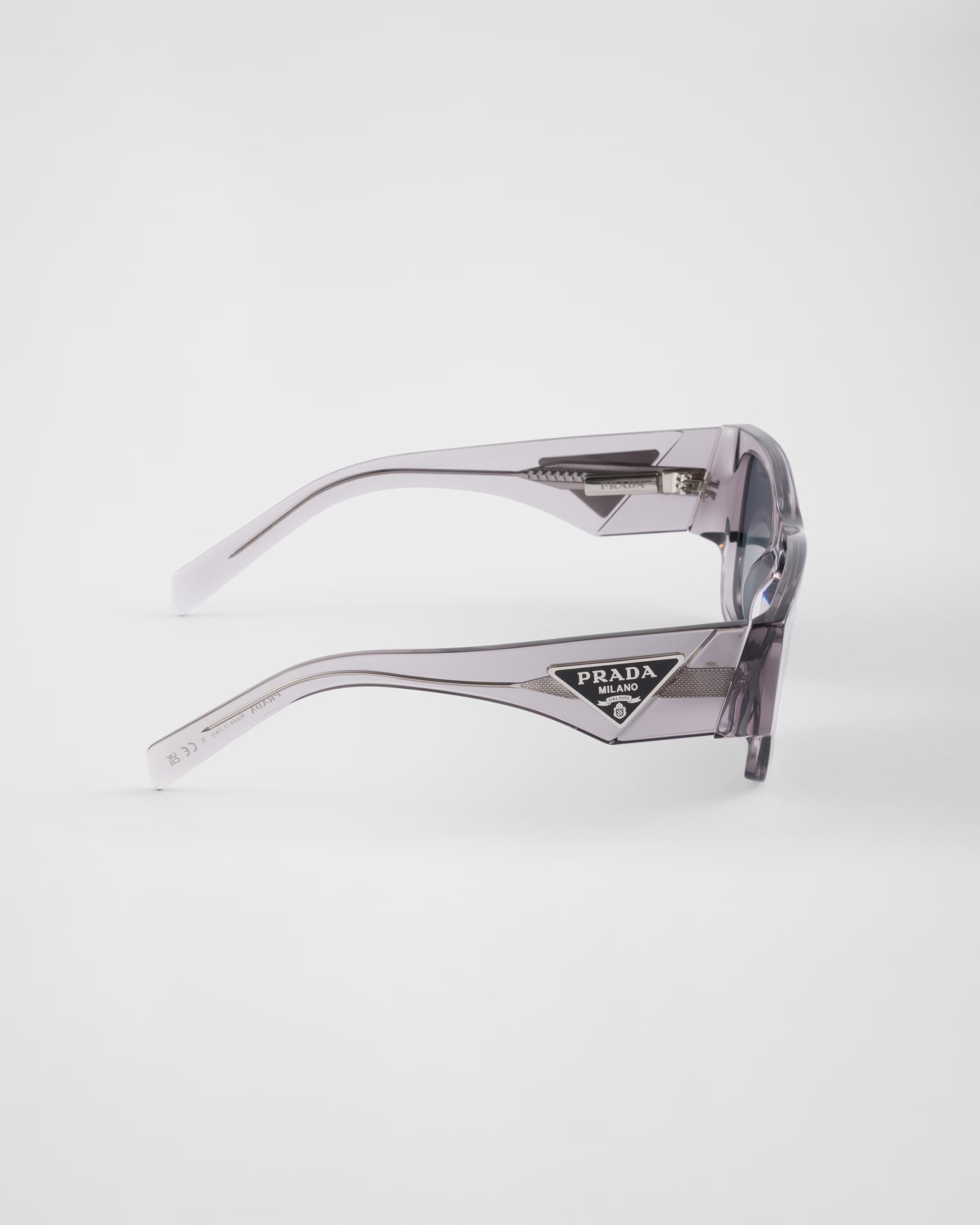 Prada Men Square Frame Transparent Asphalt Gray Sunglasses