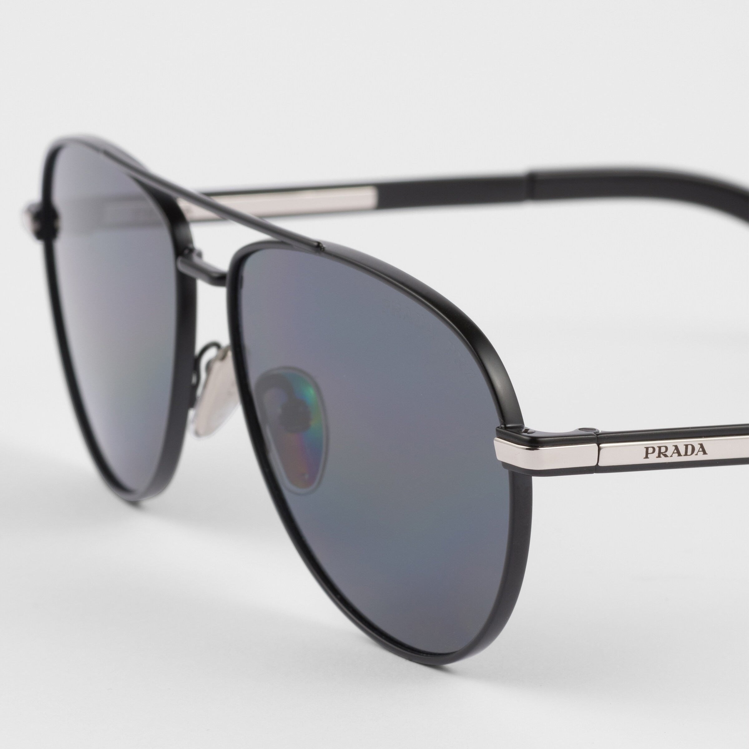 Prada Men Aviator Frame Opaque Black Sunglasses