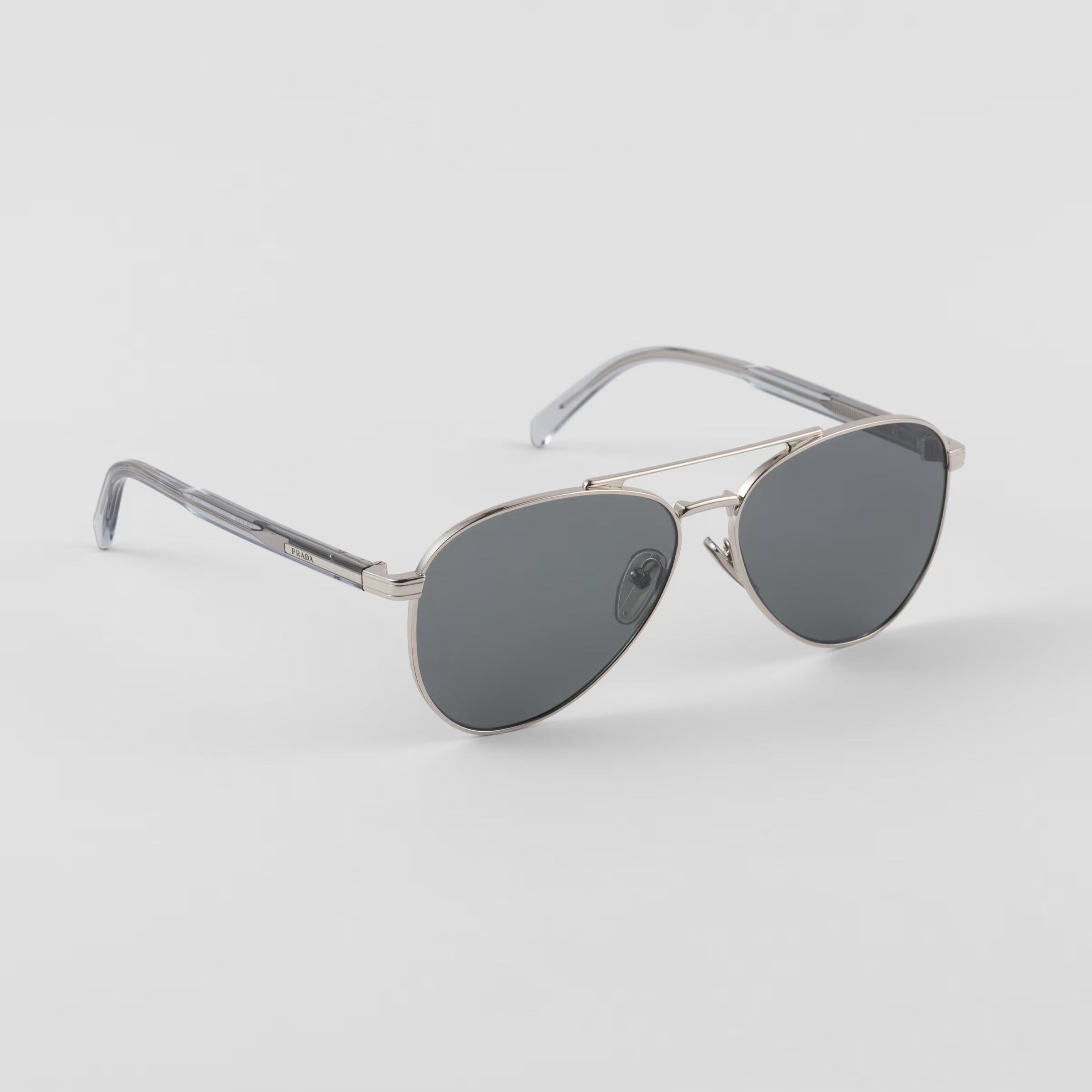 Prada Men Aviator Frame Shiny Silver Sunglasses