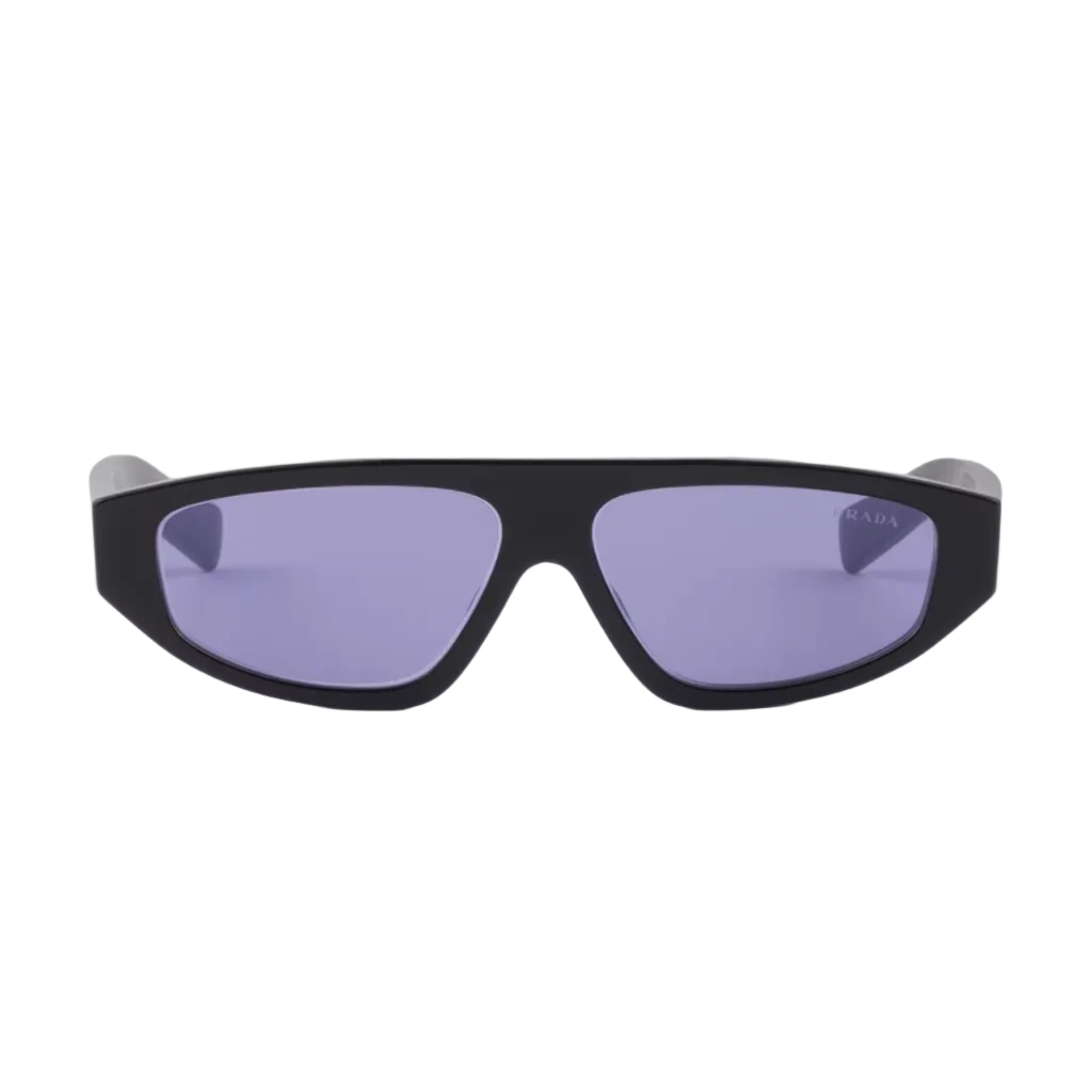 Prada Men Rectangular Frame Shiny Deep Black Sunglasses