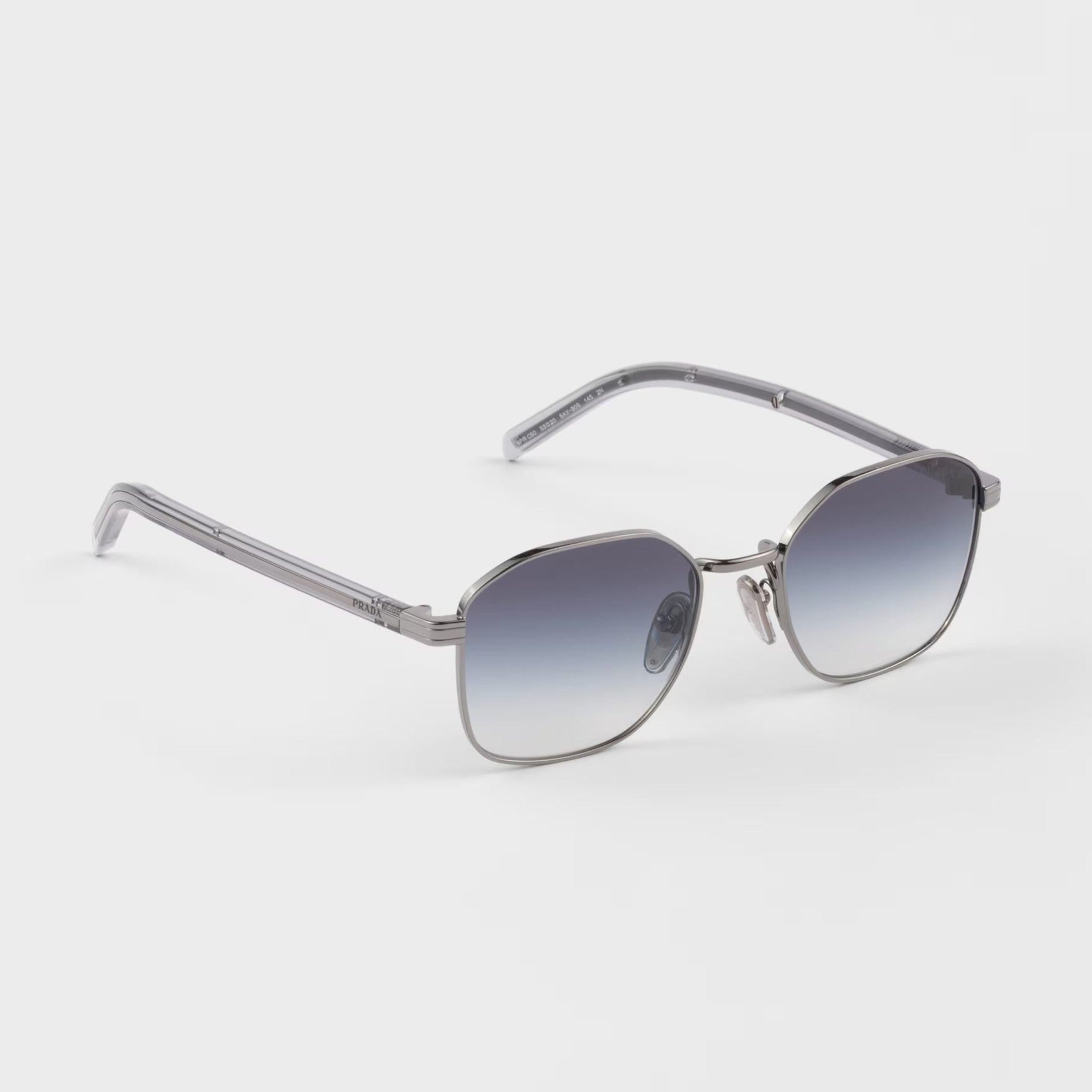 Prada Men Rectangular Frame Shiny Lead Gray Sunglasses
