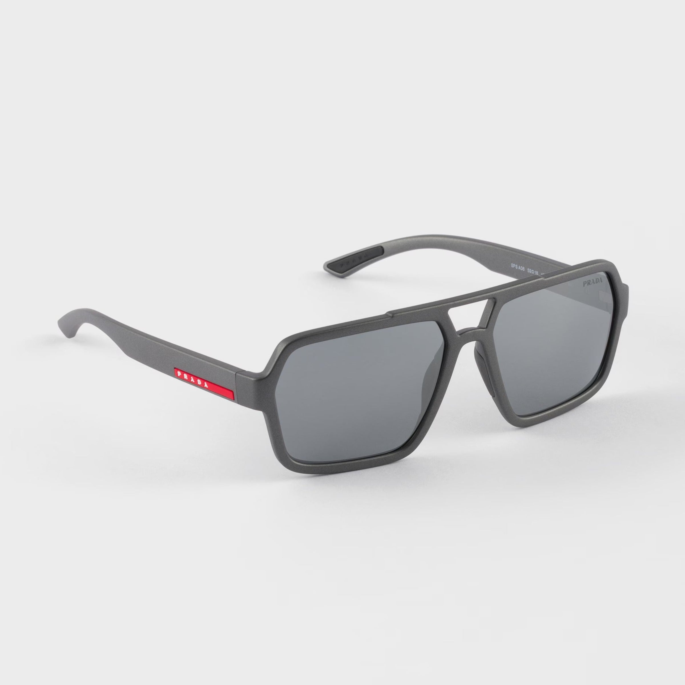 Prada Men Rectangular Frame Matte Metallic Gray Sunglasses