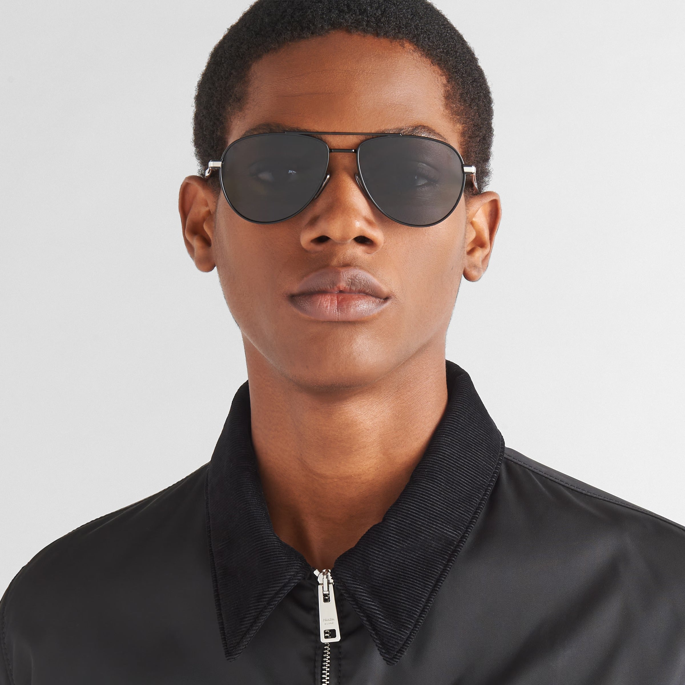 Prada Men Aviator Frame Opaque Black Sunglasses