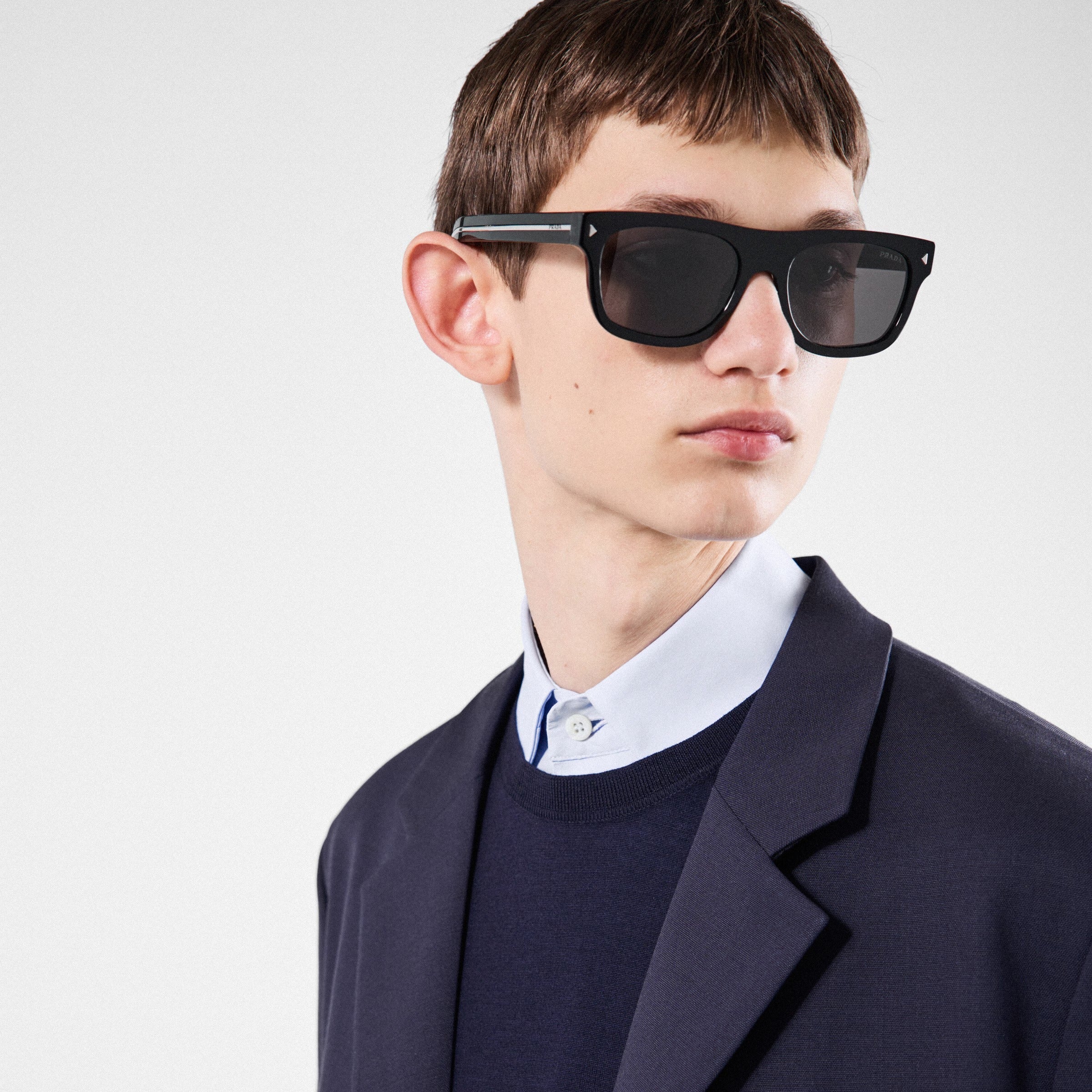 Prada Men Square Frame Smoky Black Sunglasses
