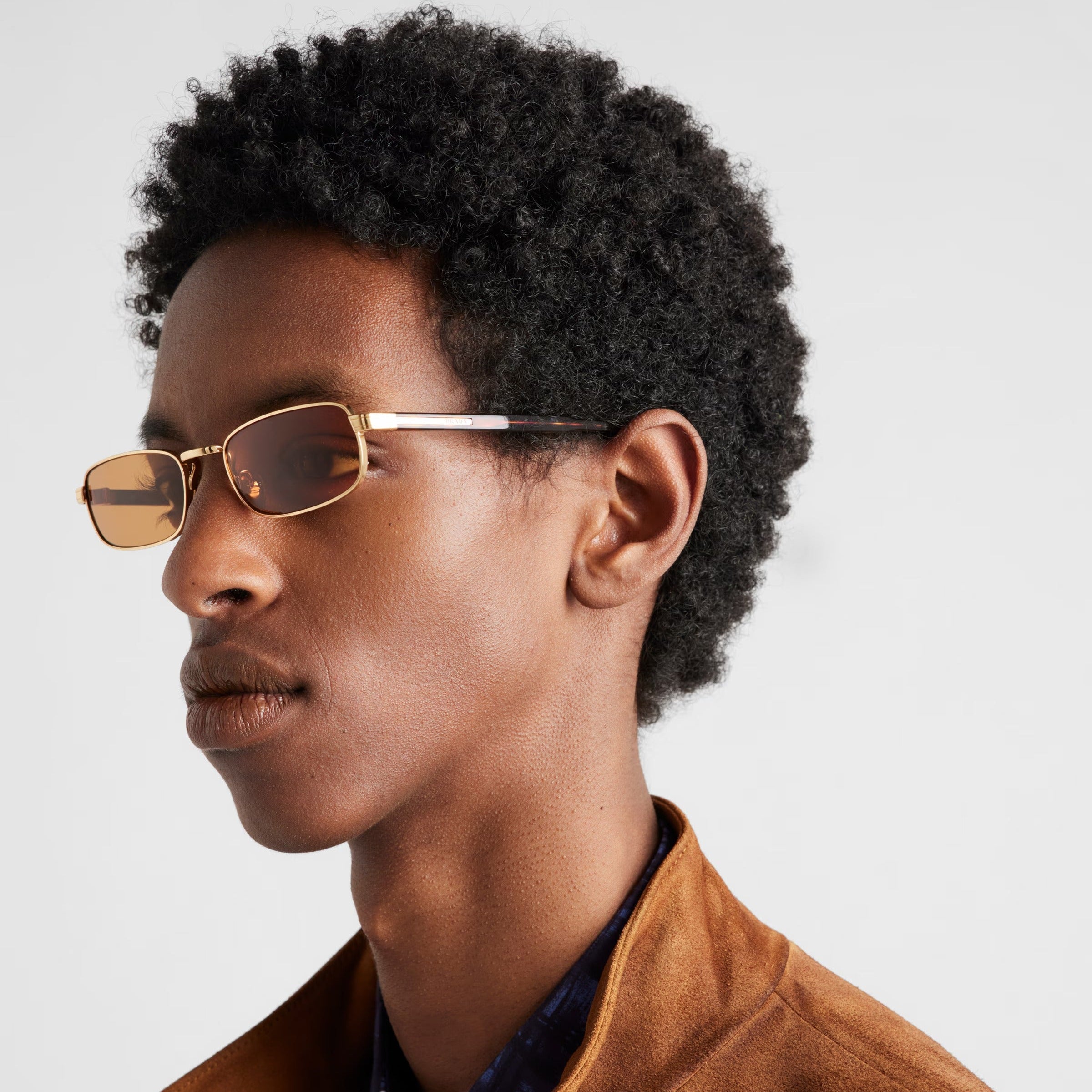 Prada Men Rectangular Frame Metallic Gold Sunglasses
