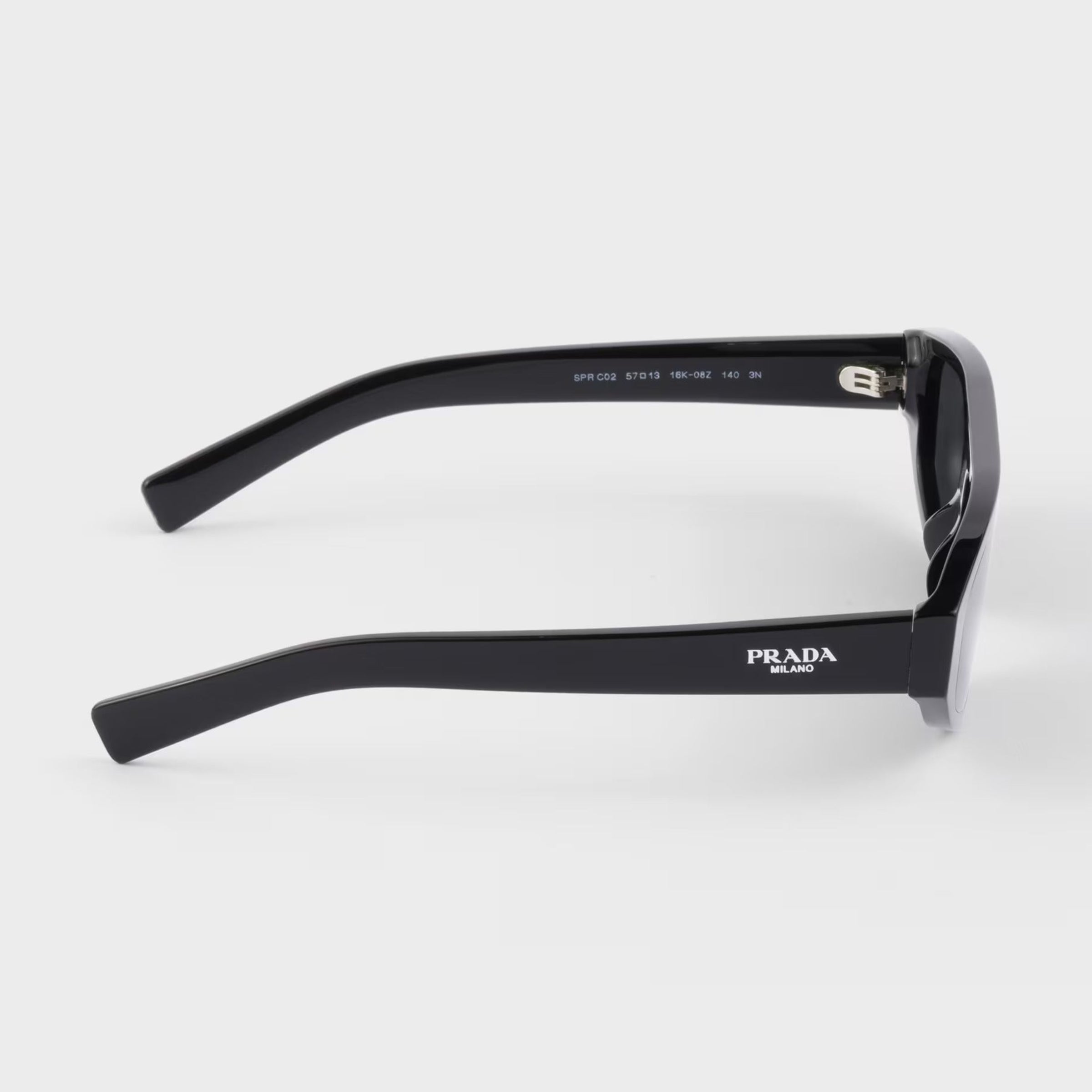 Prada Men Rectangular Frame Deep Black Sunglasses