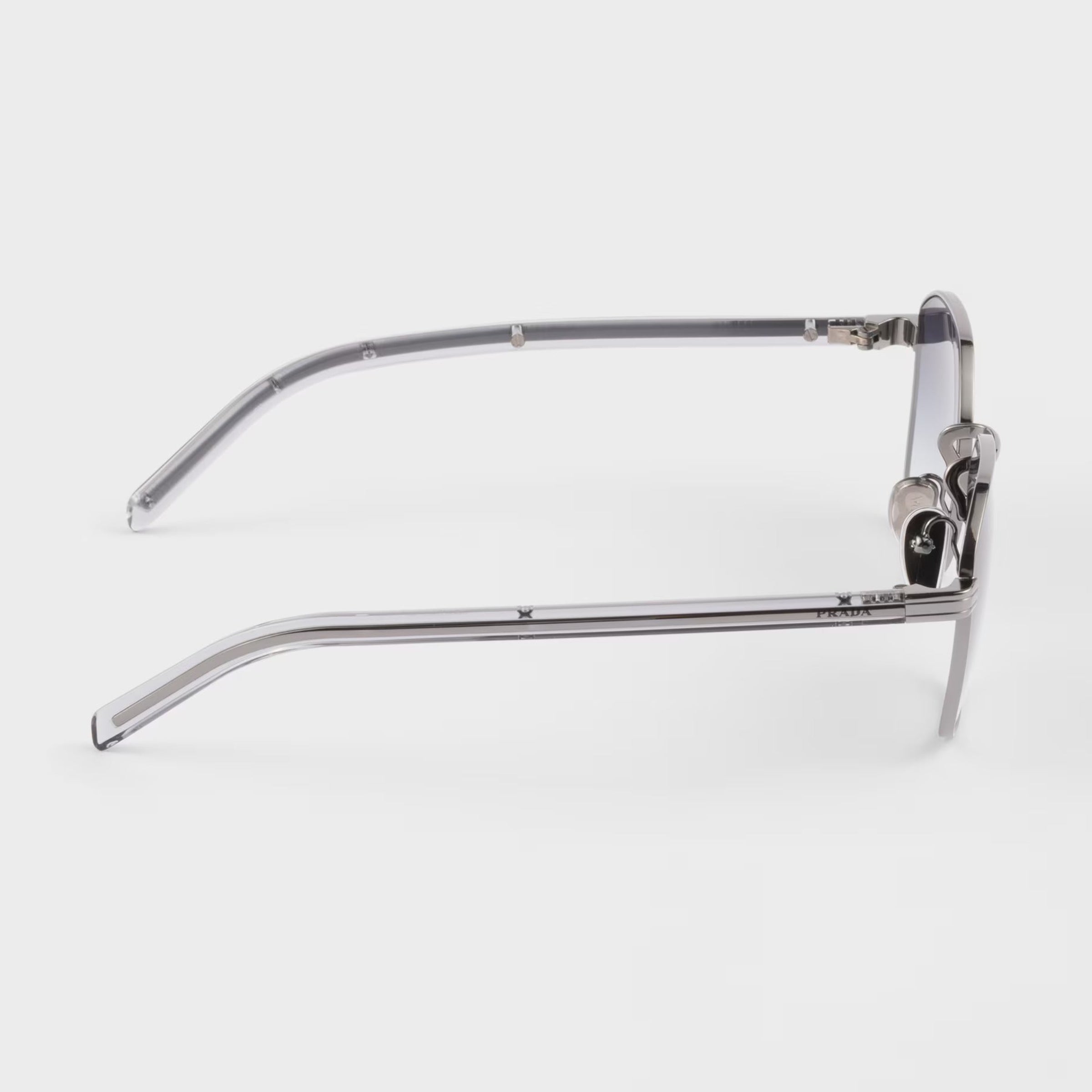 Prada Men Rectangular Frame Shiny Lead Gray Sunglasses