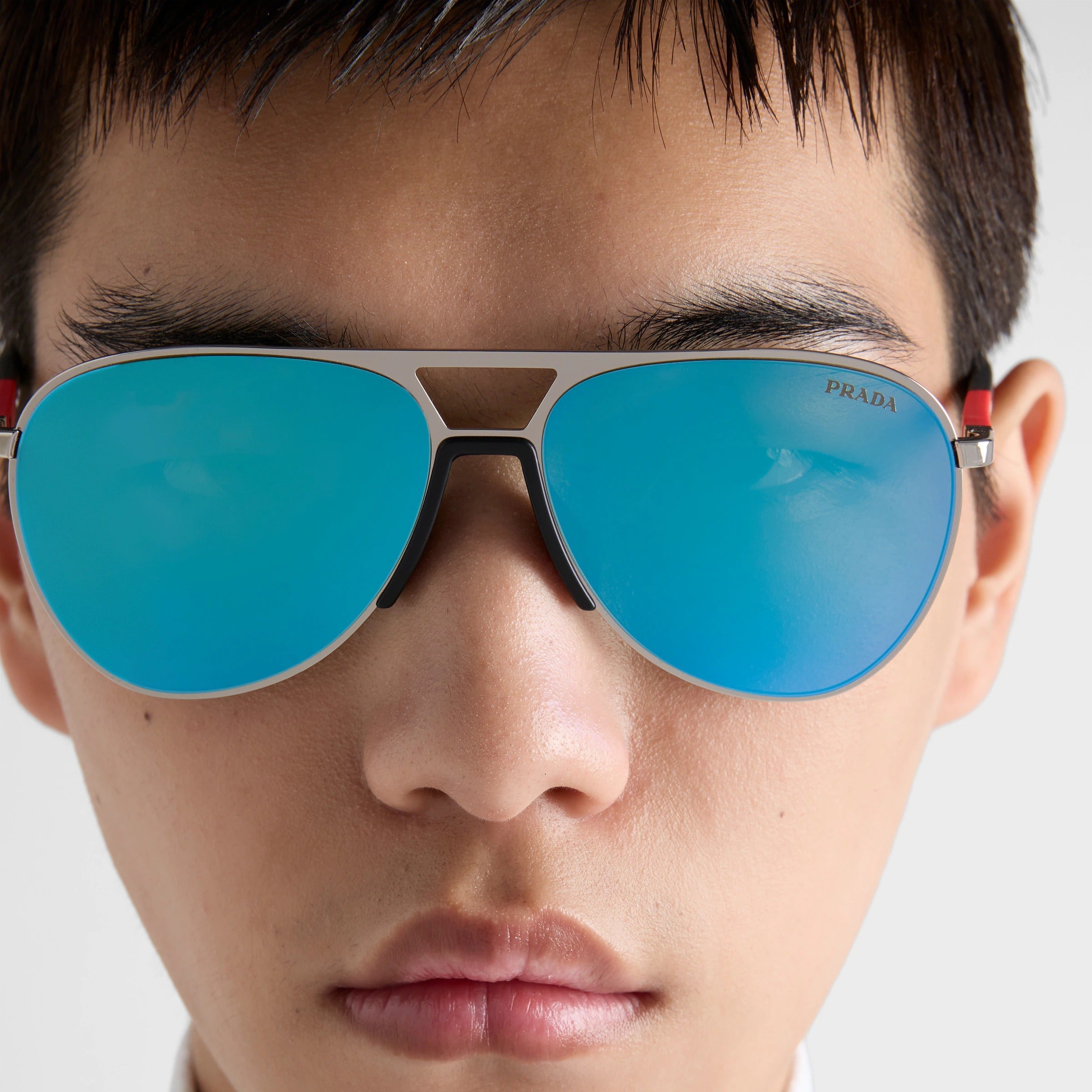 Prada Men Pilot Frame Shiny Silver Sunglasses