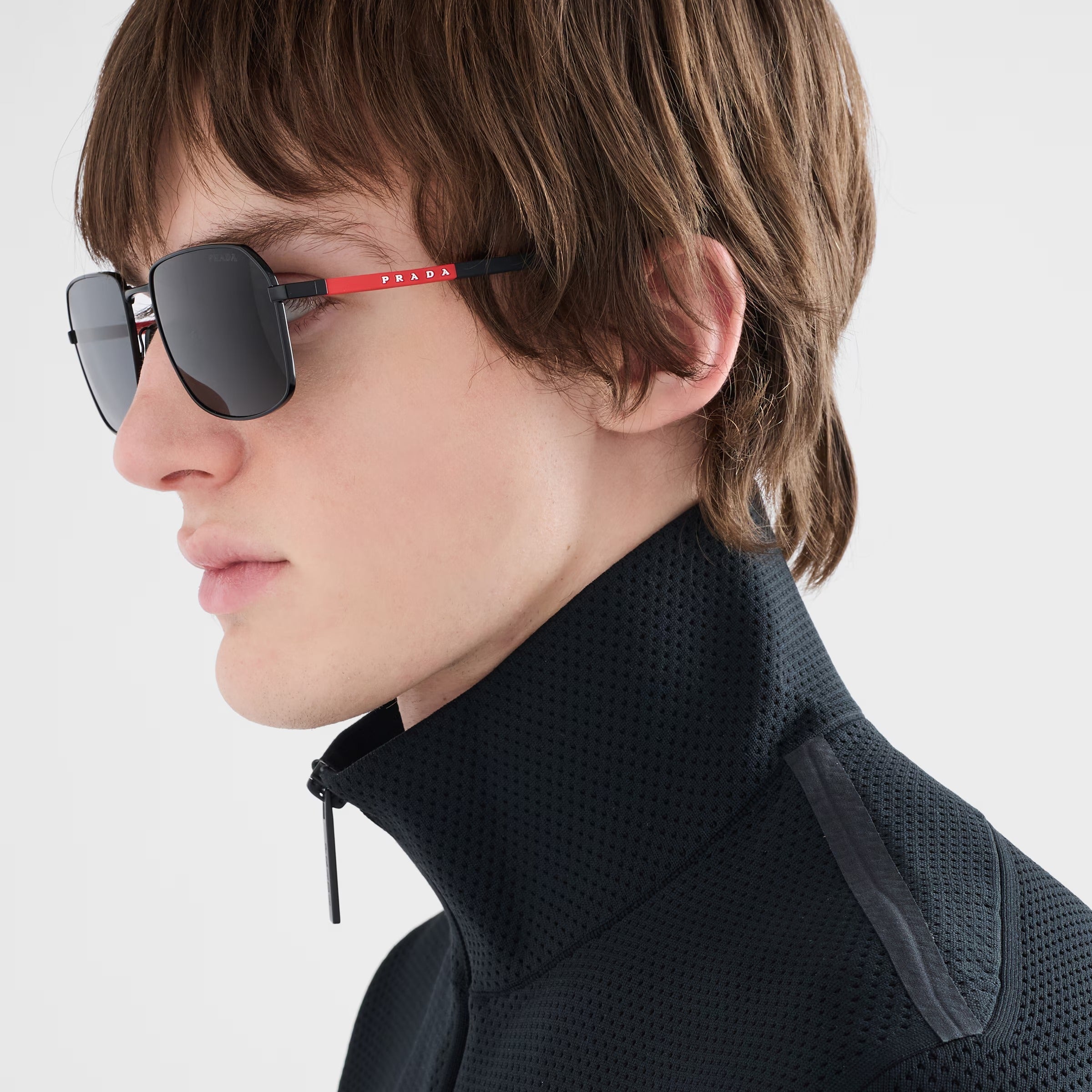 Prada Men Rectangular Frame Dusty Black Sunglasses