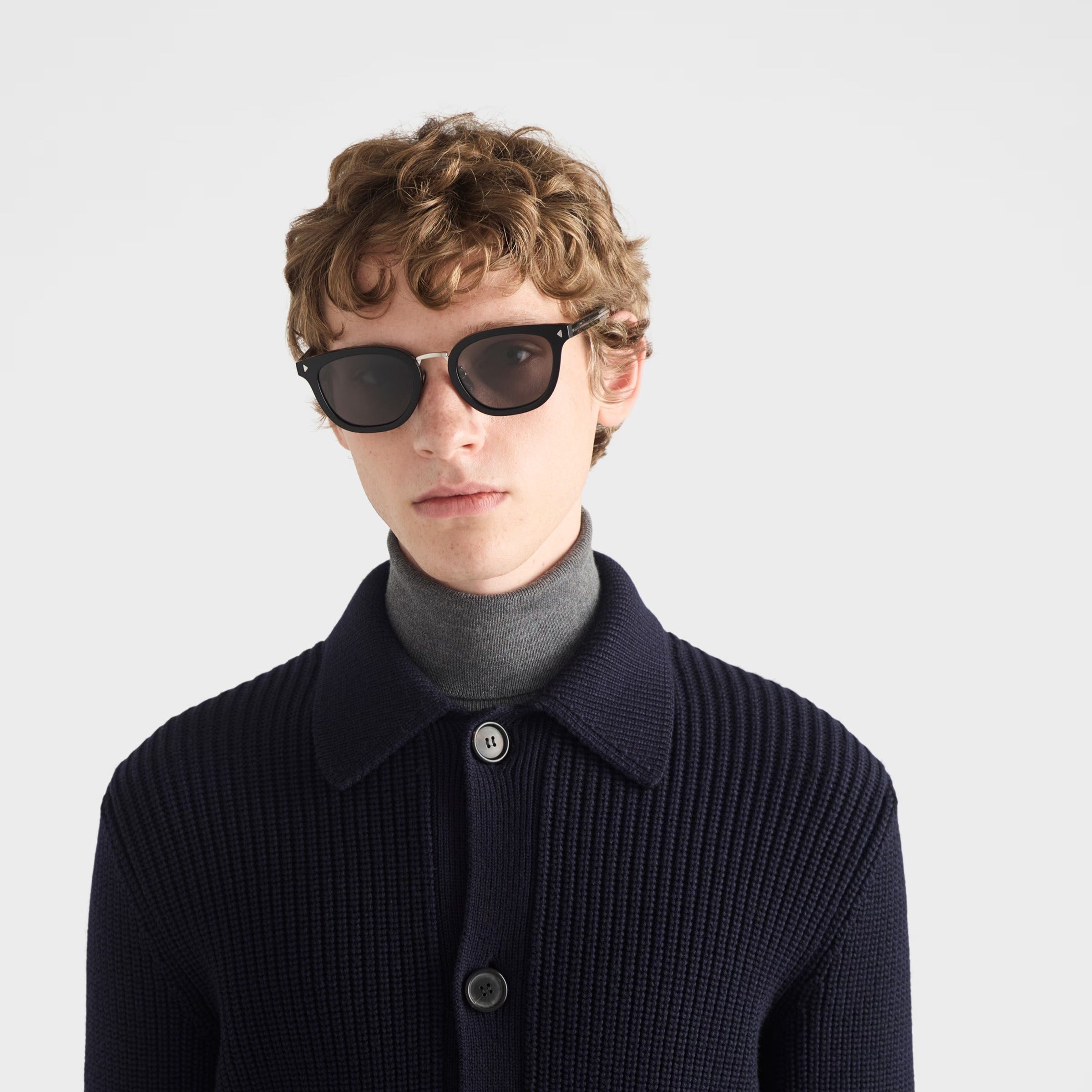 Prada Men Pantos Frame Shiny Deep Black Sunglasses