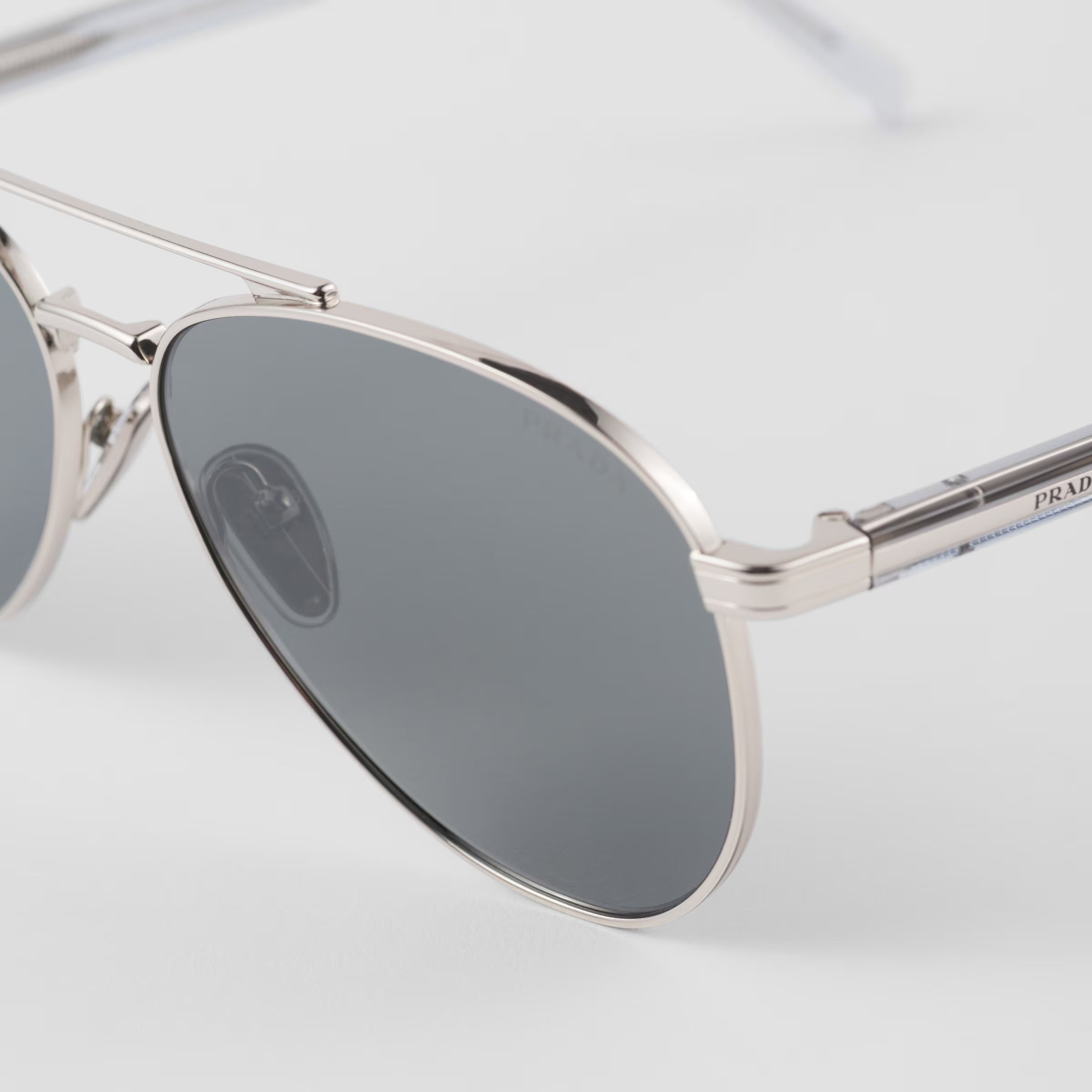 Prada Men Aviator Frame Shiny Silver Sunglasses