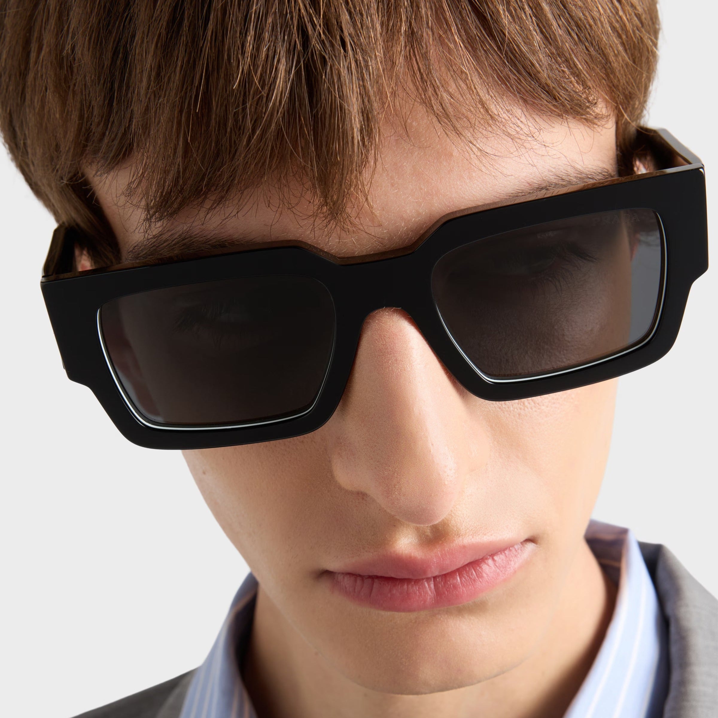 Prada Men Sqaure Frame Deep Black Sunglasses