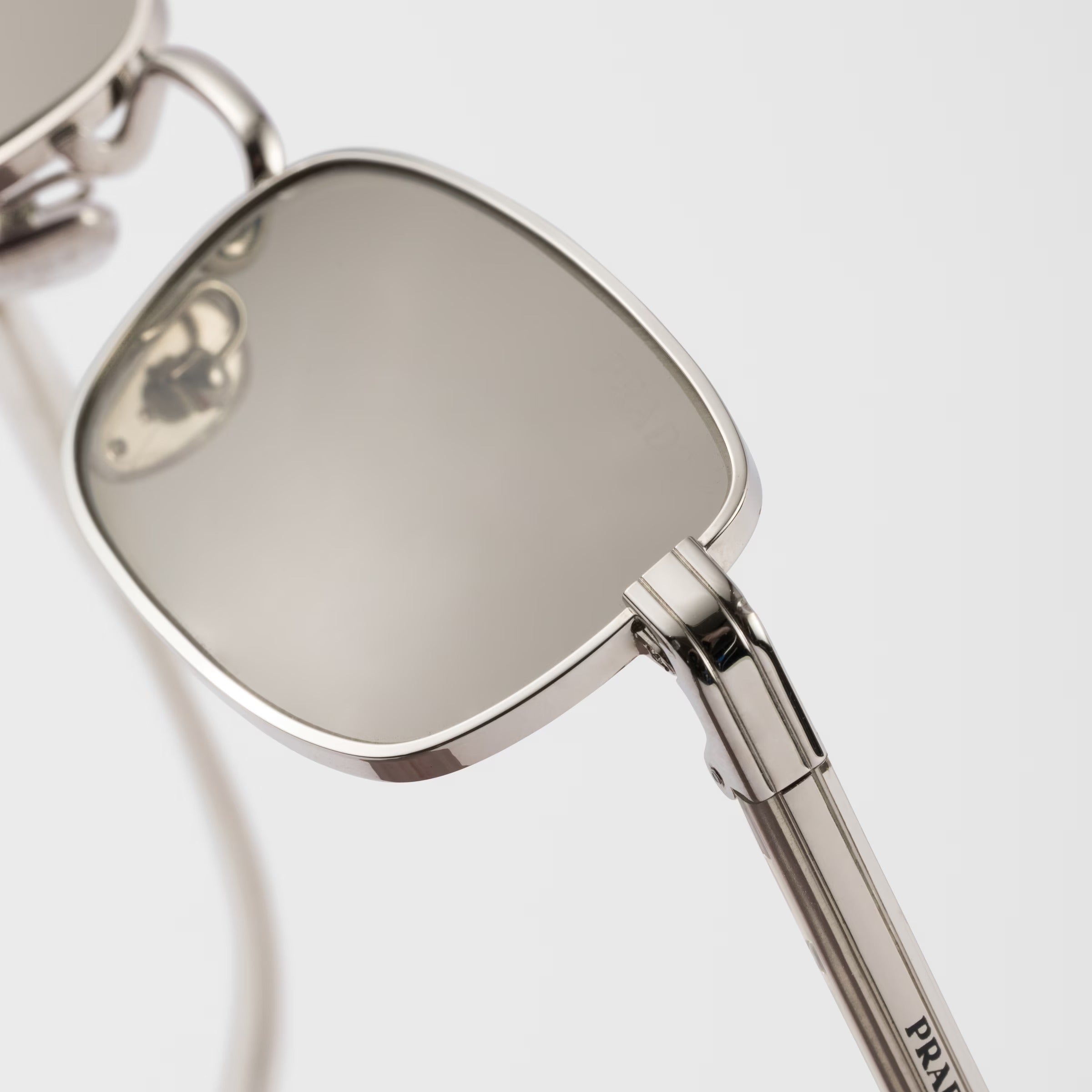 Prada Men Rectangular Frame Shiny Silver Sunglasses