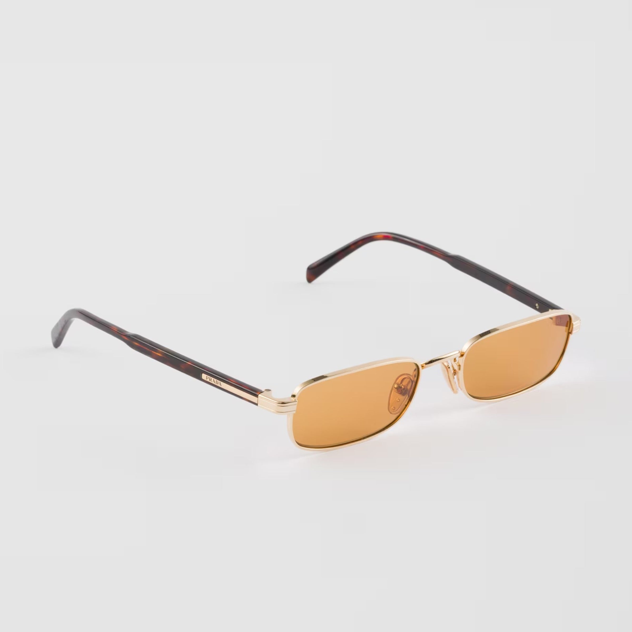Prada Men Rectangular Frame Metallic Gold Sunglasses