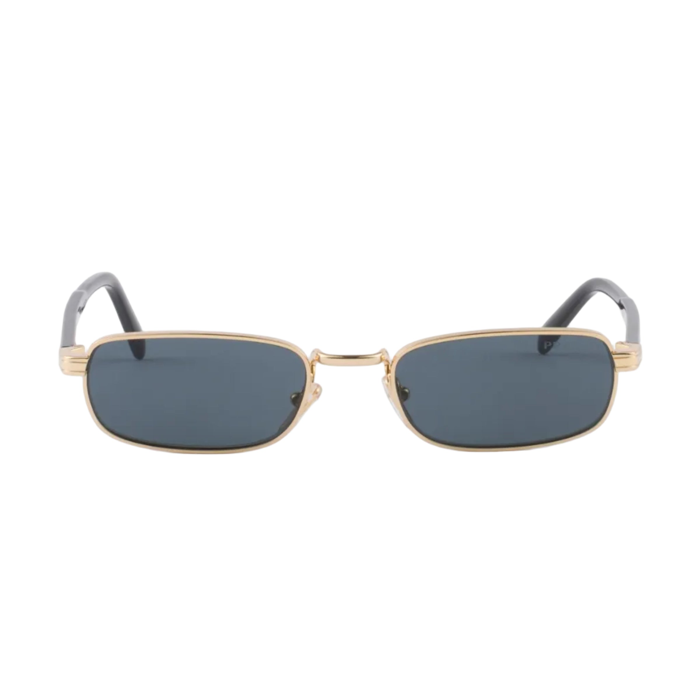 Prada Men Rectangular Frame Shiny Metallic Gold Sunglasses