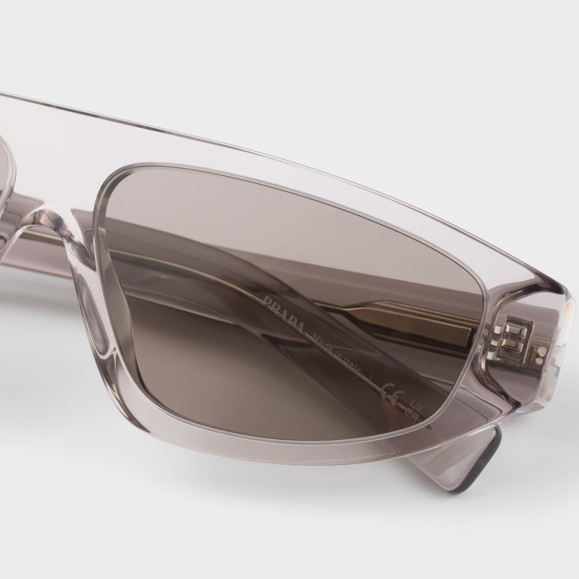 Prada Men Rectangular Frame Hematite Sunglasses
