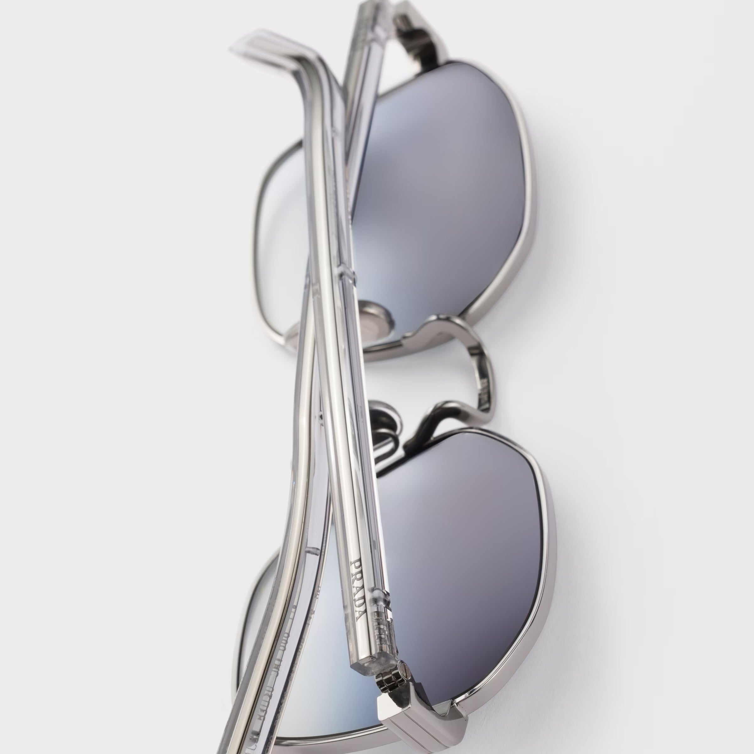 Prada Men Rectangular Frame Shiny Lead Gray Sunglasses