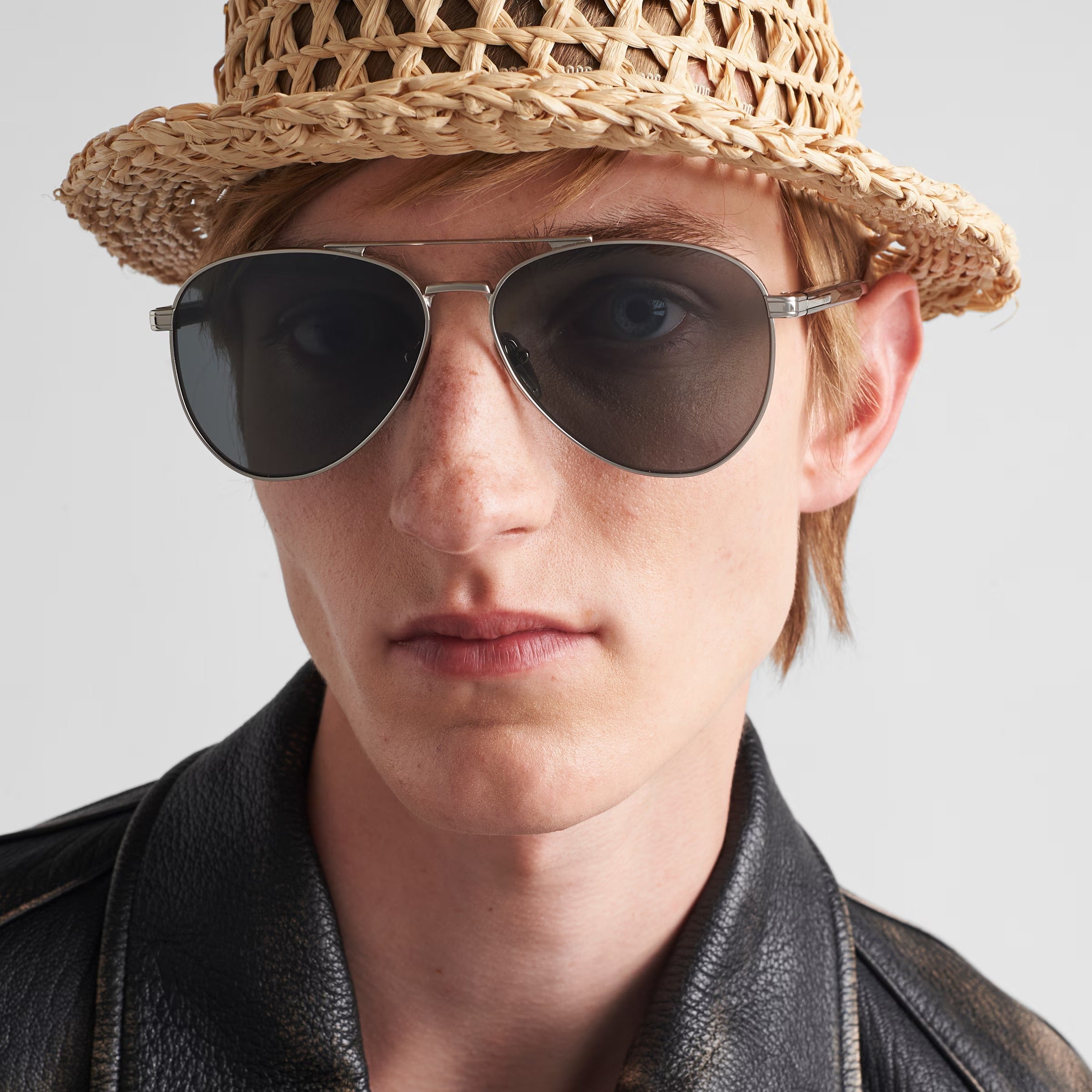 Prada Men Aviator Frame Shiny Silver Sunglasses