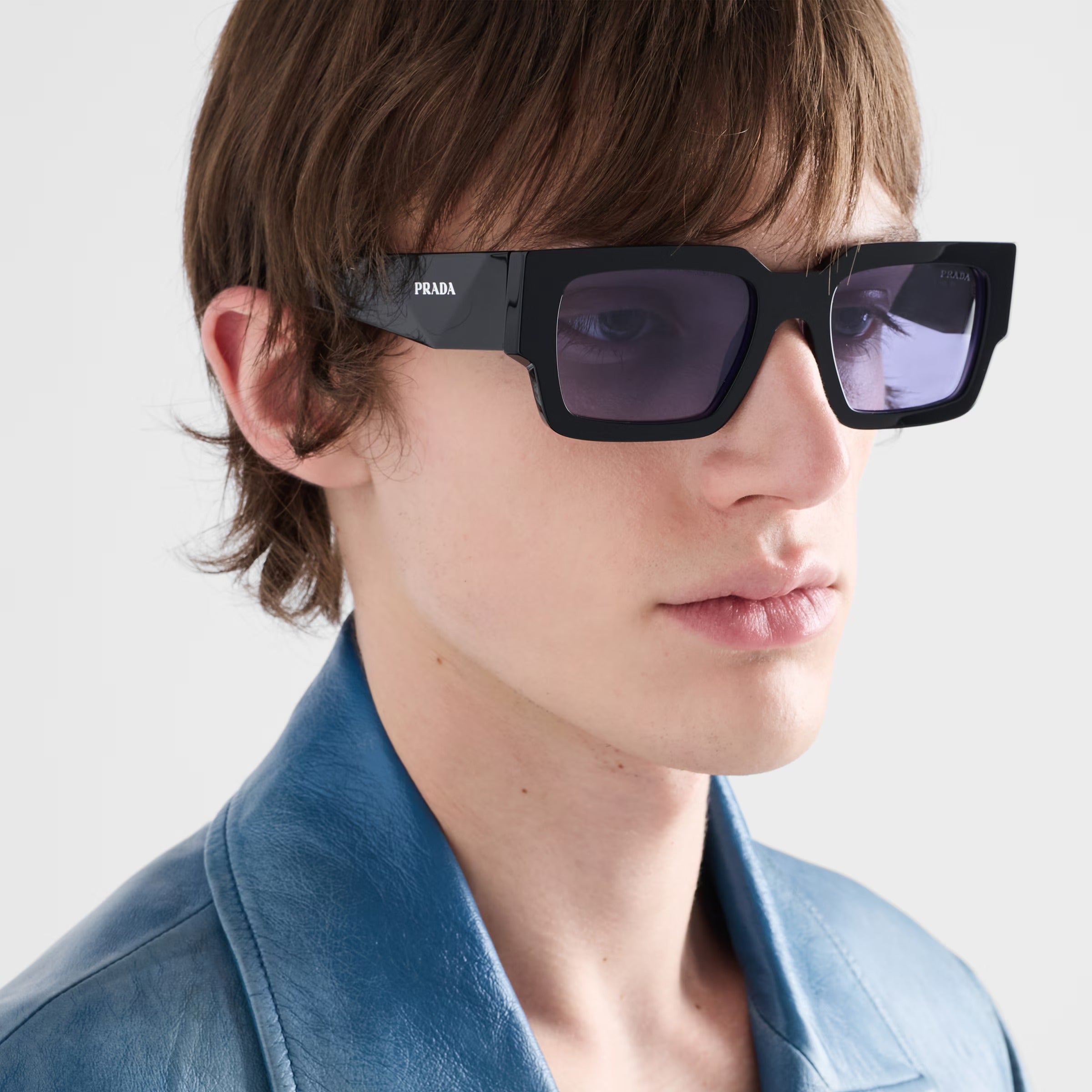Prada Men Sqaure Frame Shiny Deep Black Sunglasses