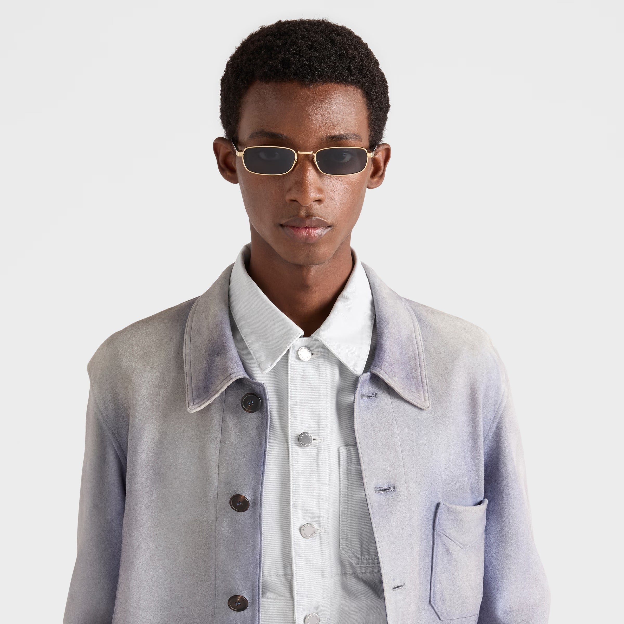 Prada Men Rectangular Frame Shiny Metallic Gold Sunglasses