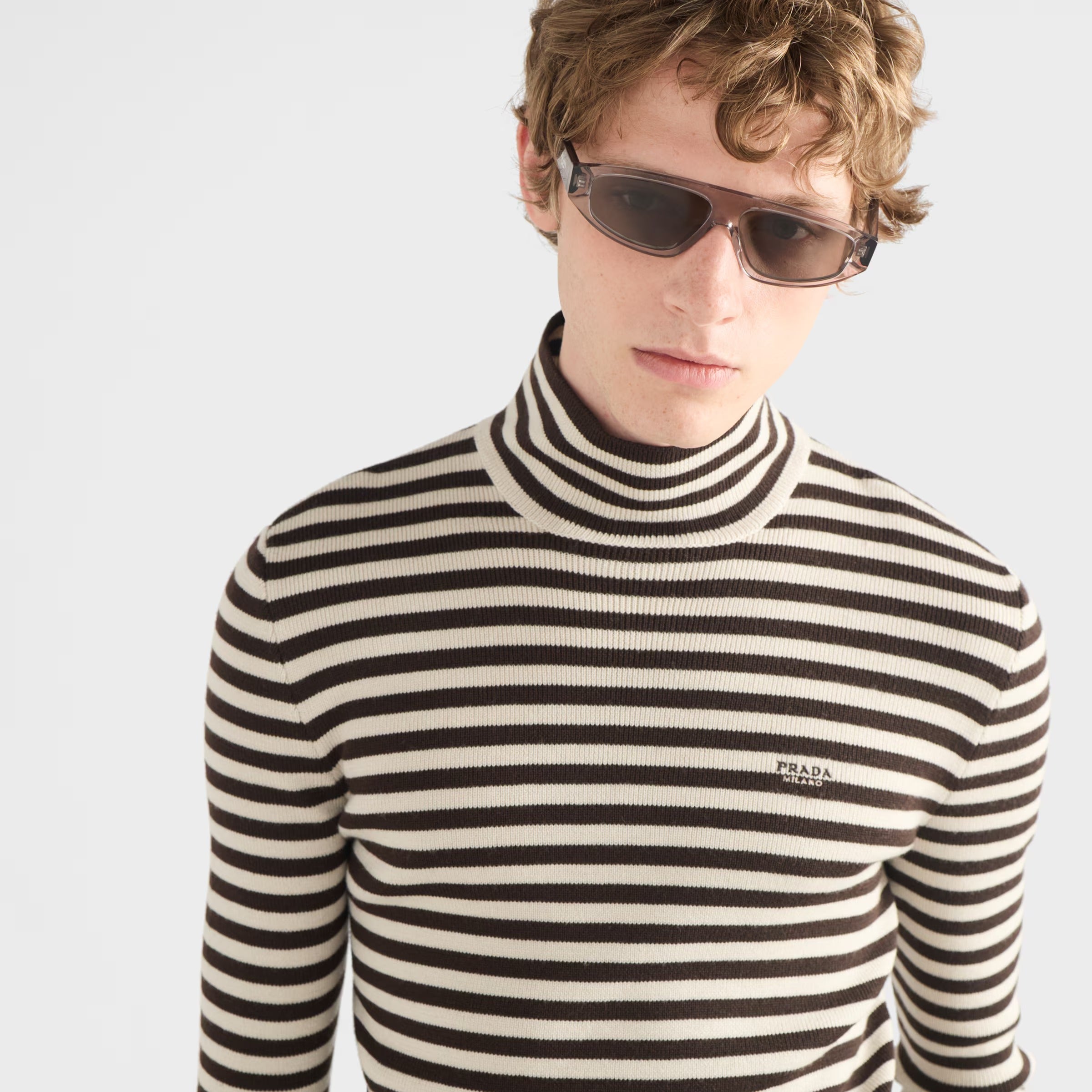 Prada Men Rectangular Frame Hematite Sunglasses