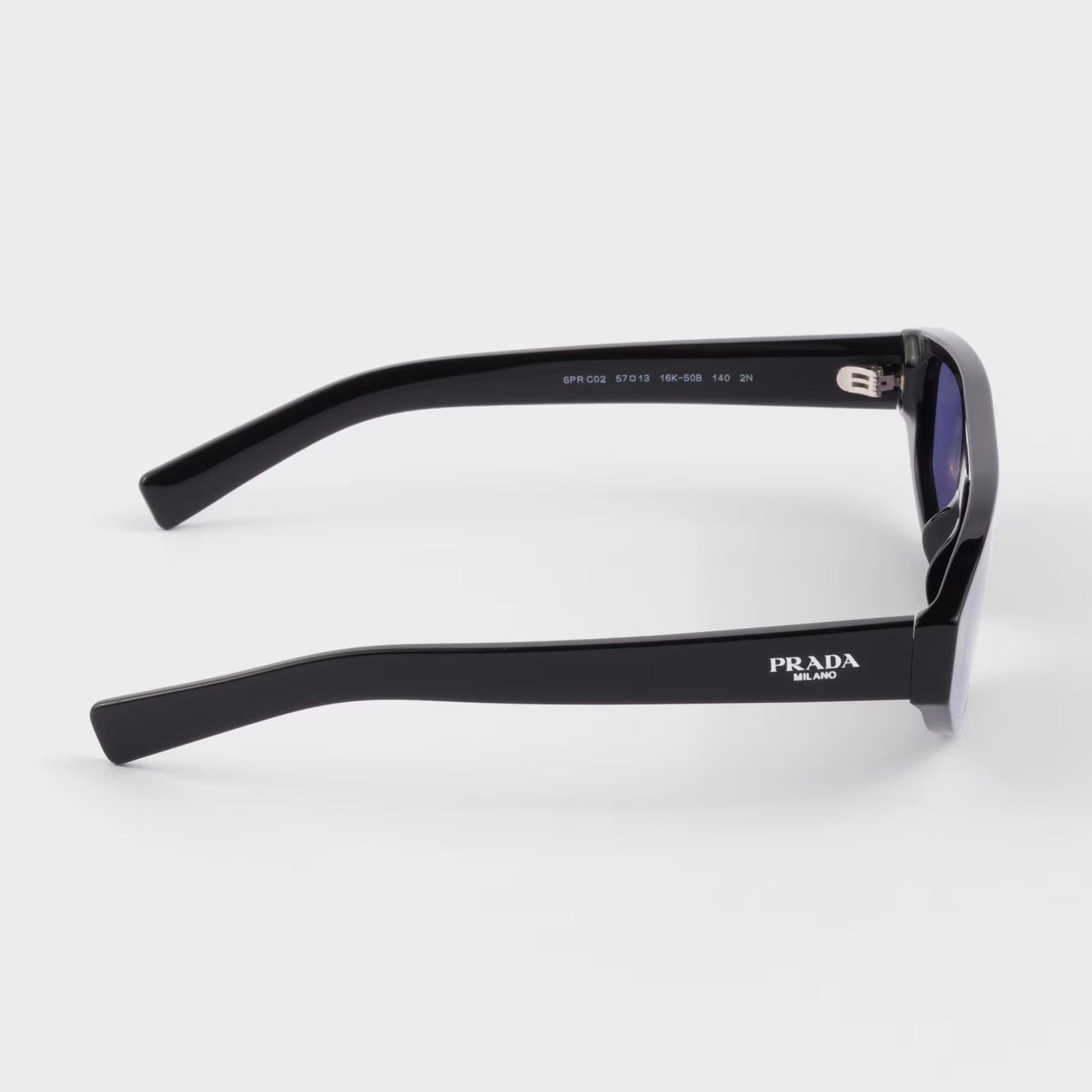 Prada Men Rectangular Frame Shiny Deep Black Sunglasses