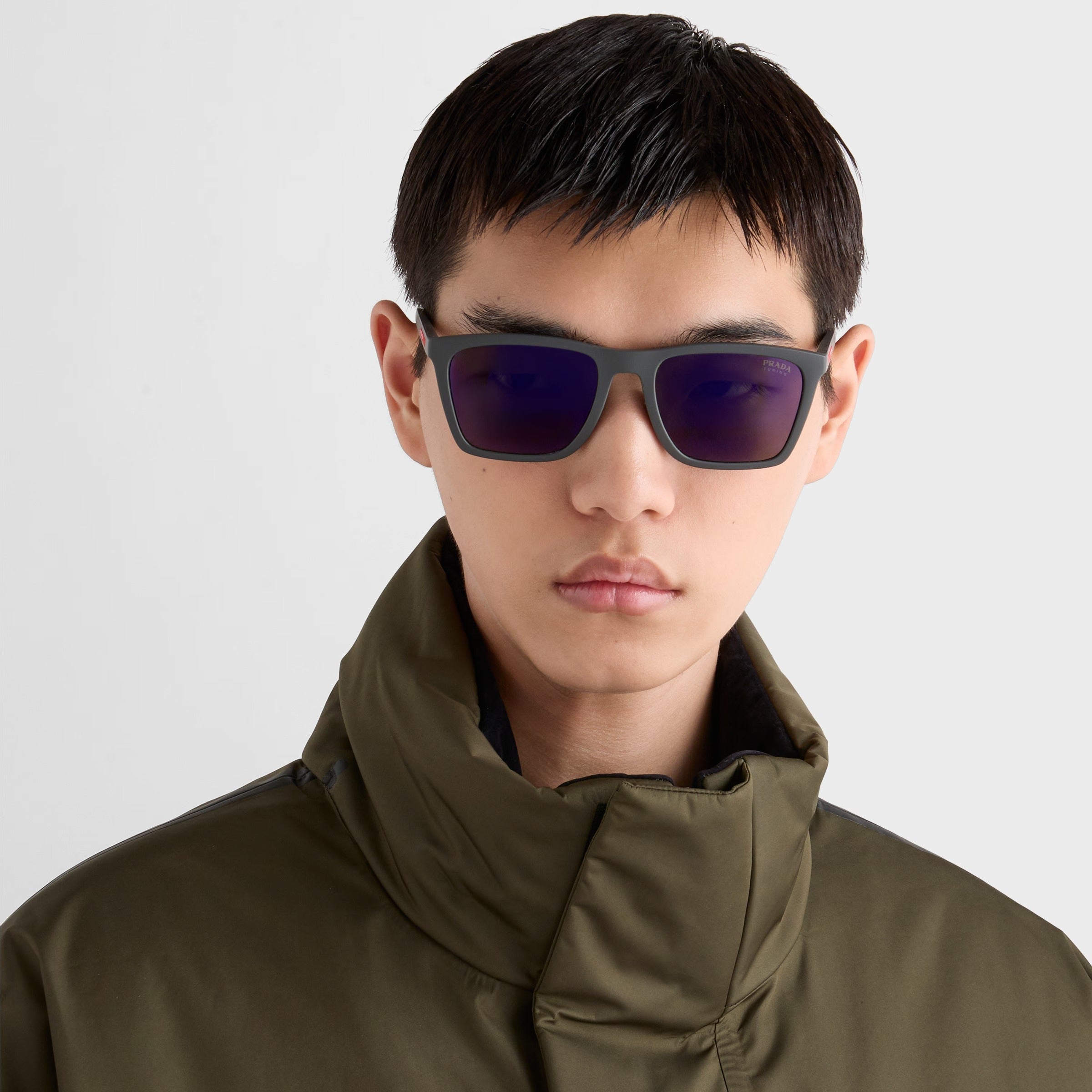 Prada Men Square Frame Rubberized Gray Sunglasses