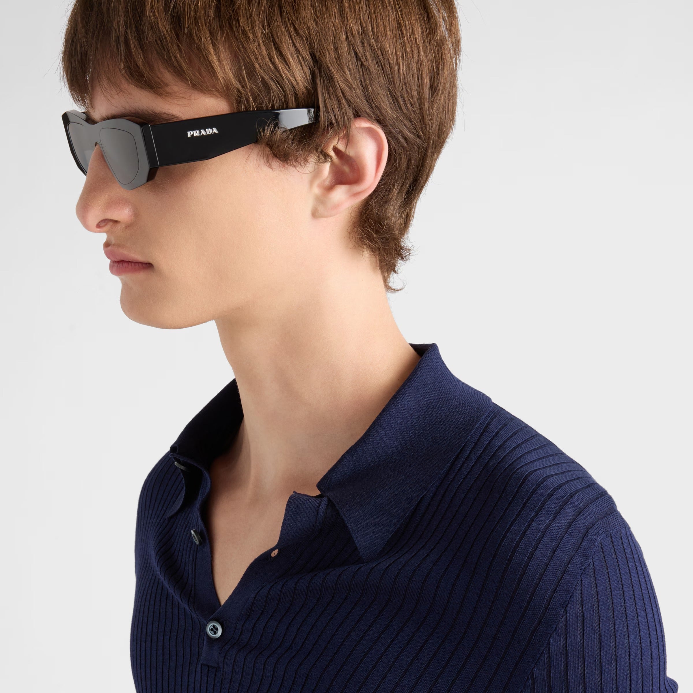 Prada Men Geometric Frame Matte Black Sunglasses