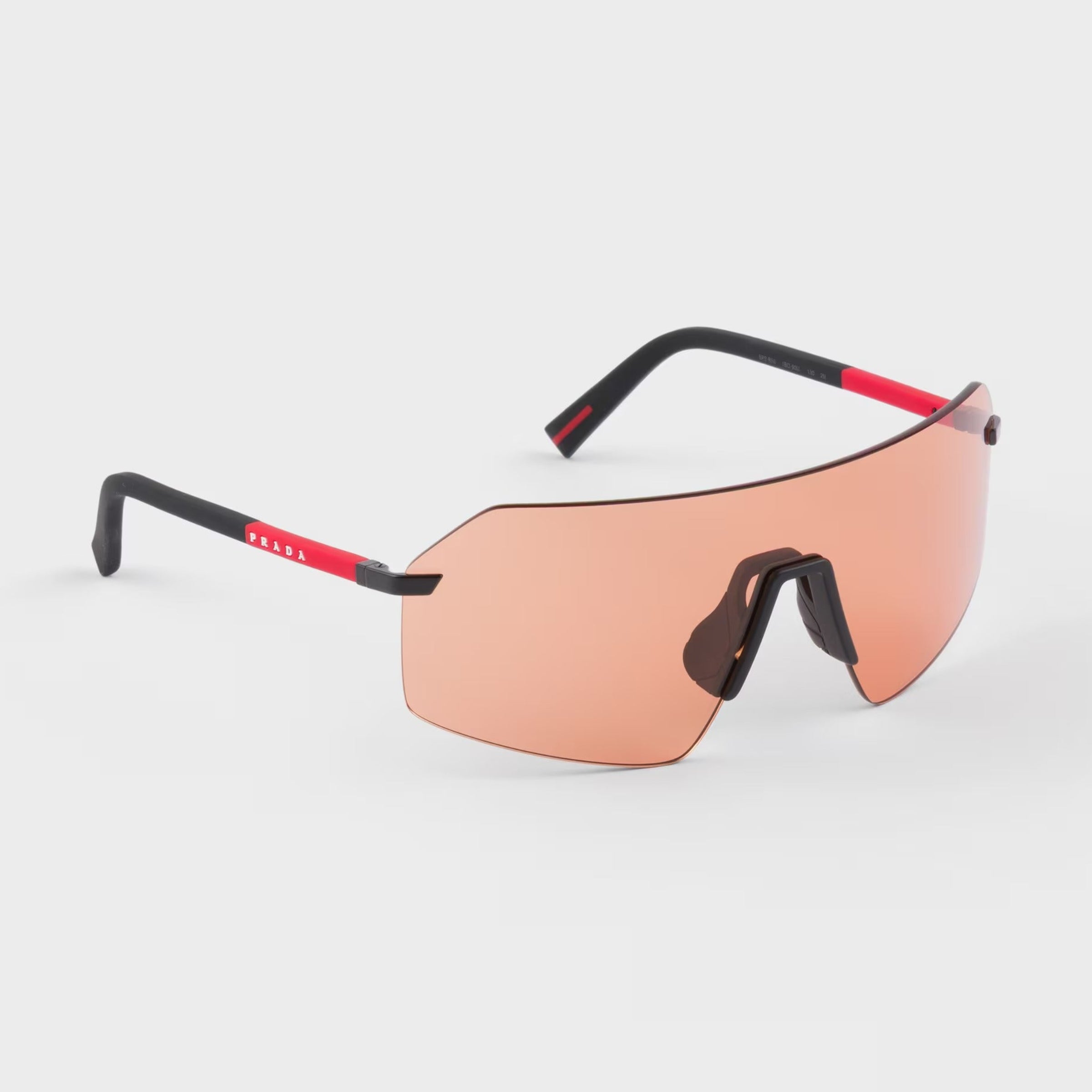 Prada Men Mask Rimless Frame Opaque Black Sunglasses