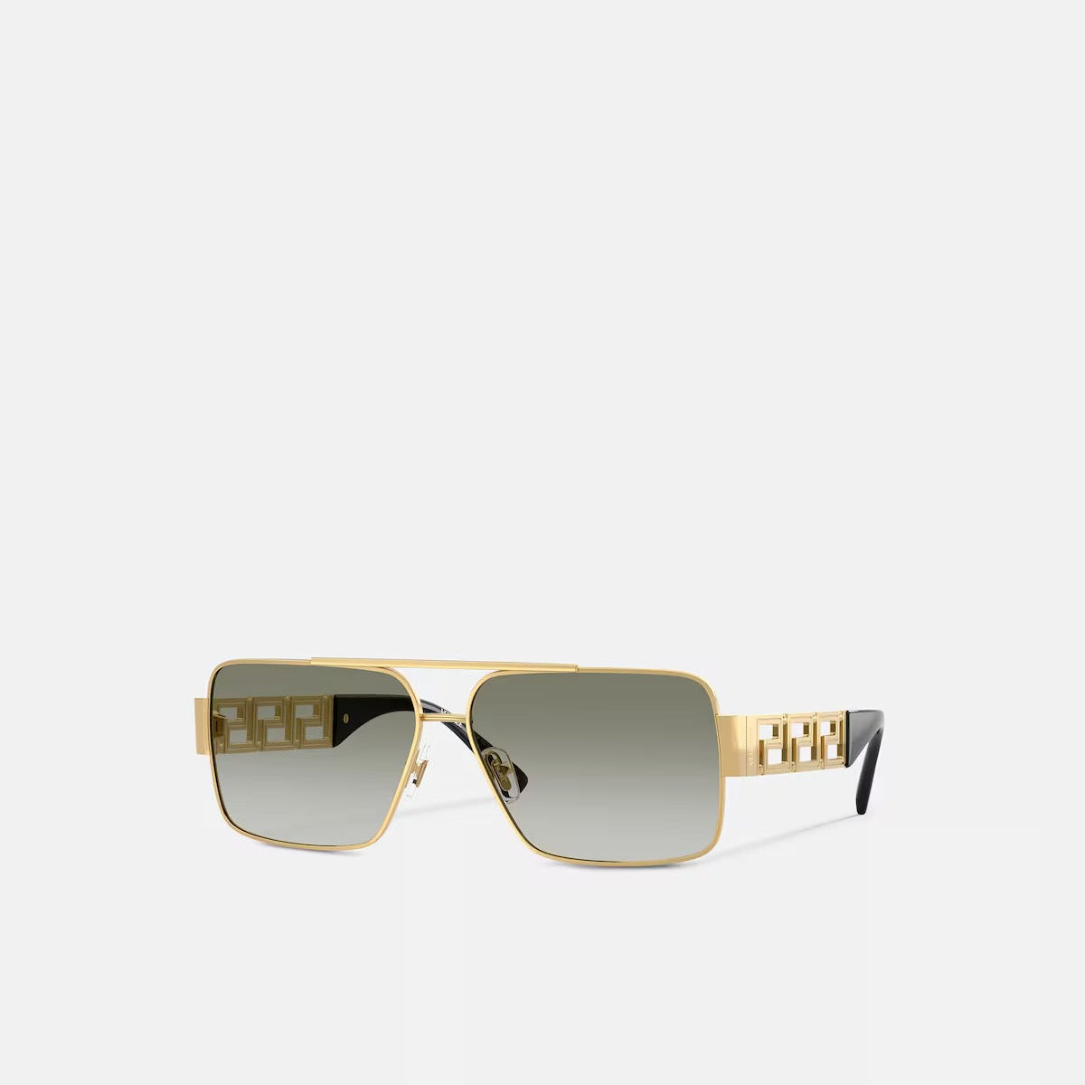 Versace Men Rectangular Frame Metallic Gold Sunglasses