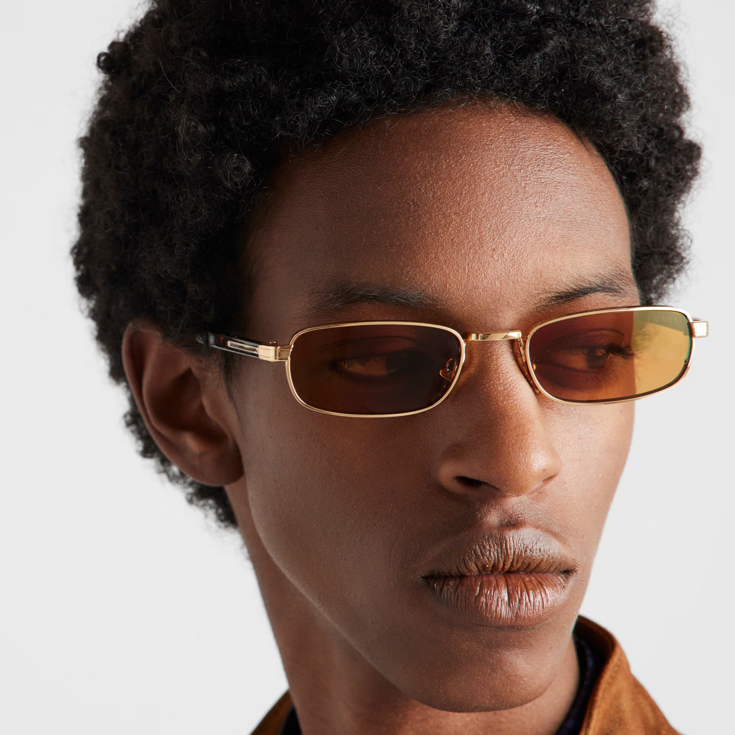 Prada Men Rectangular Frame Metallic Gold Sunglasses