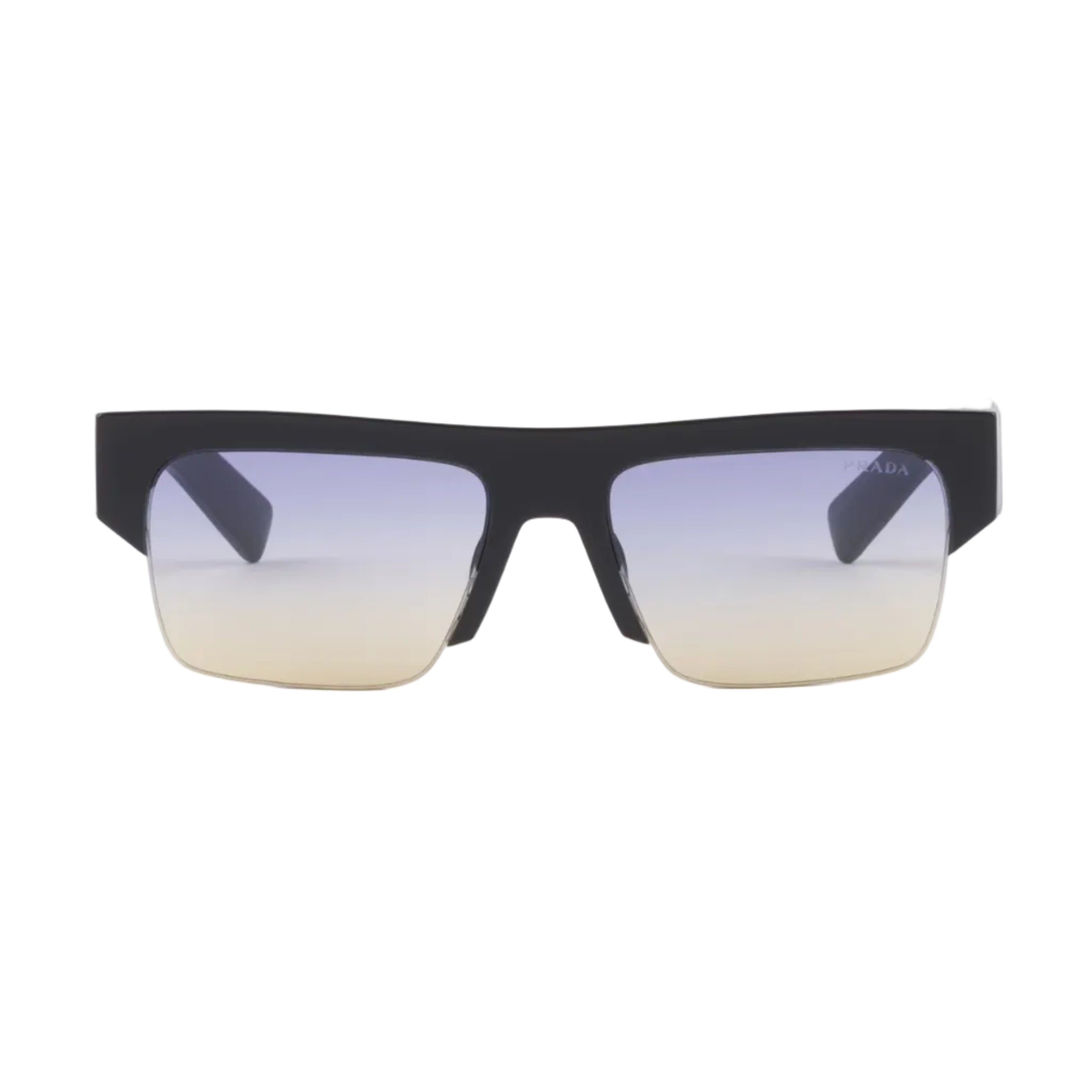 Prada Men Semi-rimless Frame Shiny Black Sunglasses