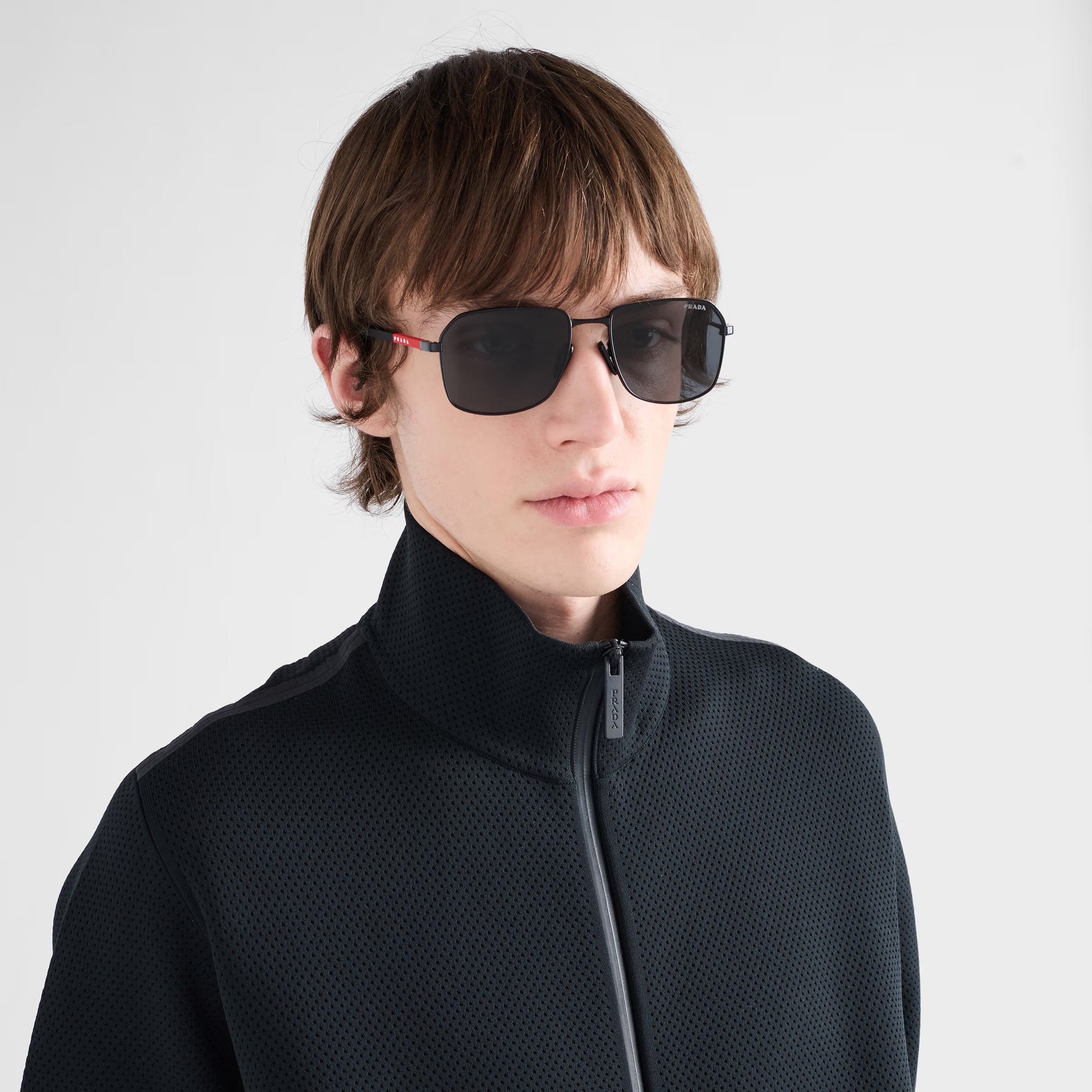 Prada Men Rectangular Frame Dusty Black Sunglasses