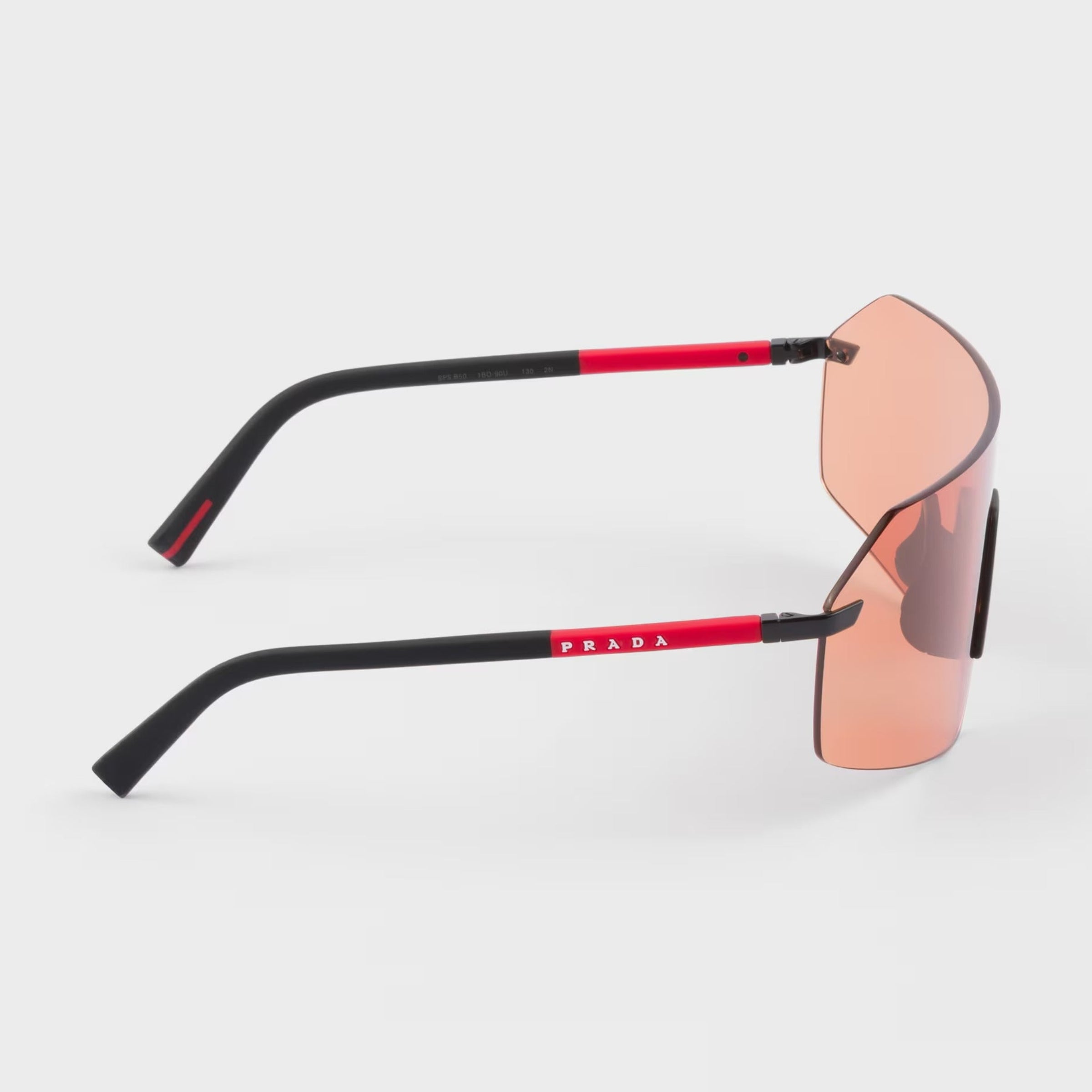 Prada Men Mask Rimless Frame Opaque Black Sunglasses
