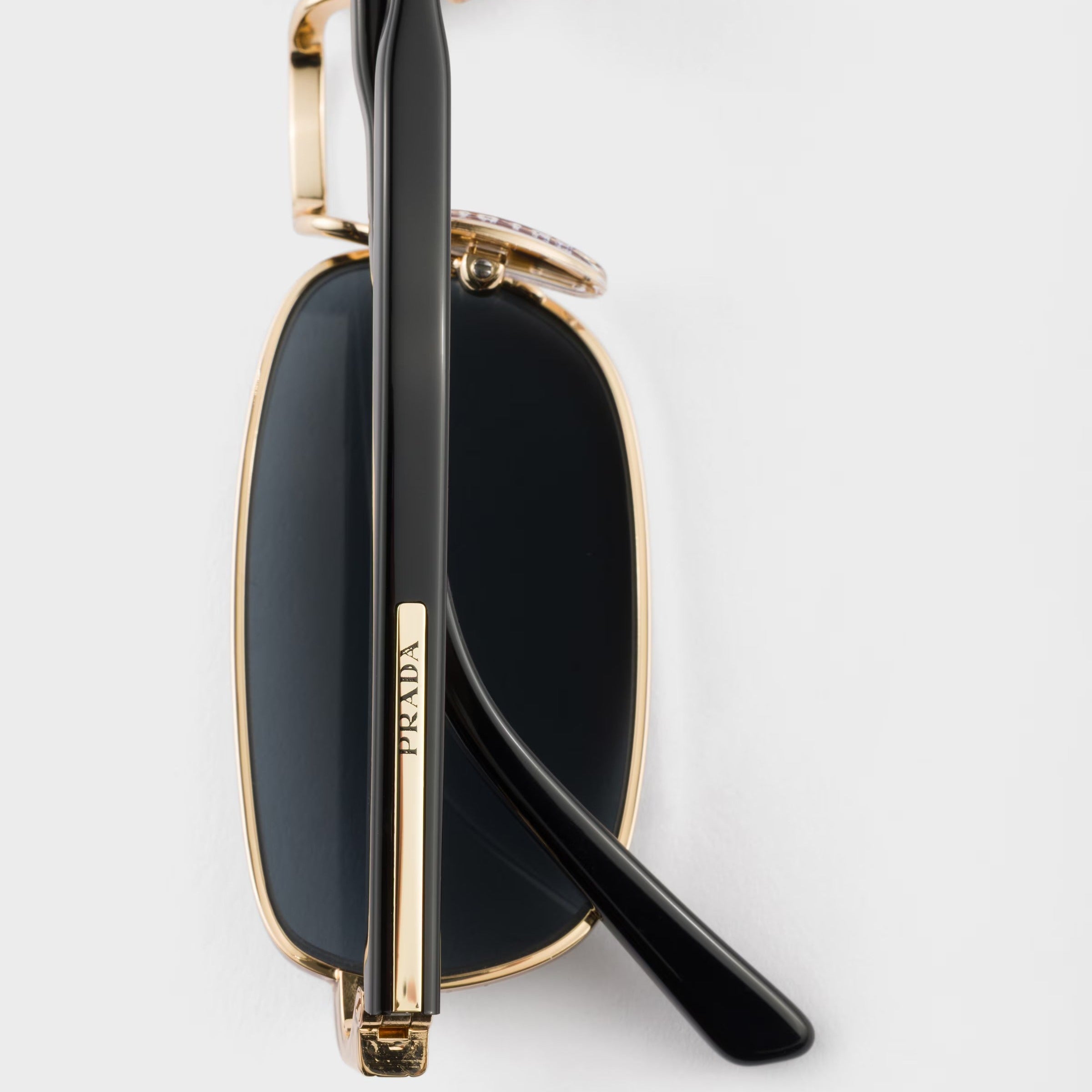 Prada Men Rectangular Frame Shiny Metallic Gold Sunglasses